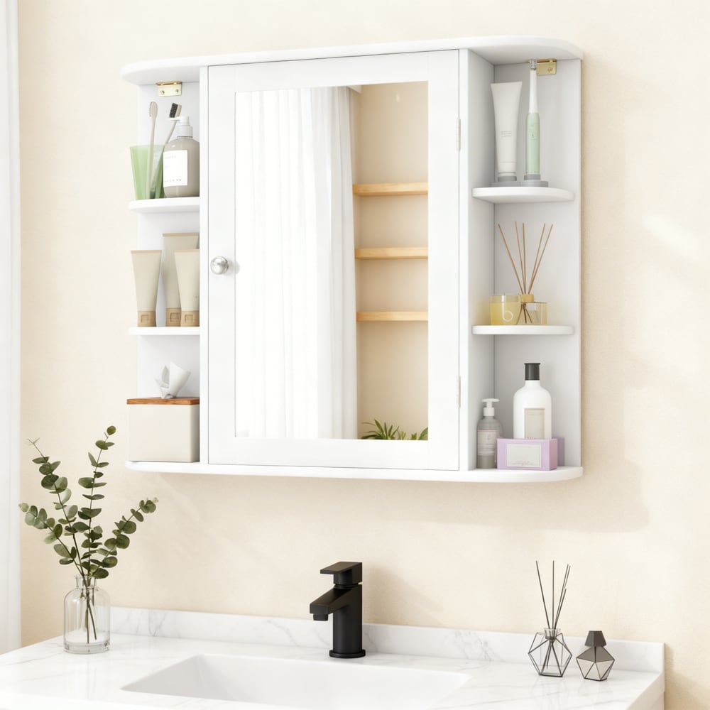 Wall-Mounted Bathroom Mirror Cabinet with Storage Shelves