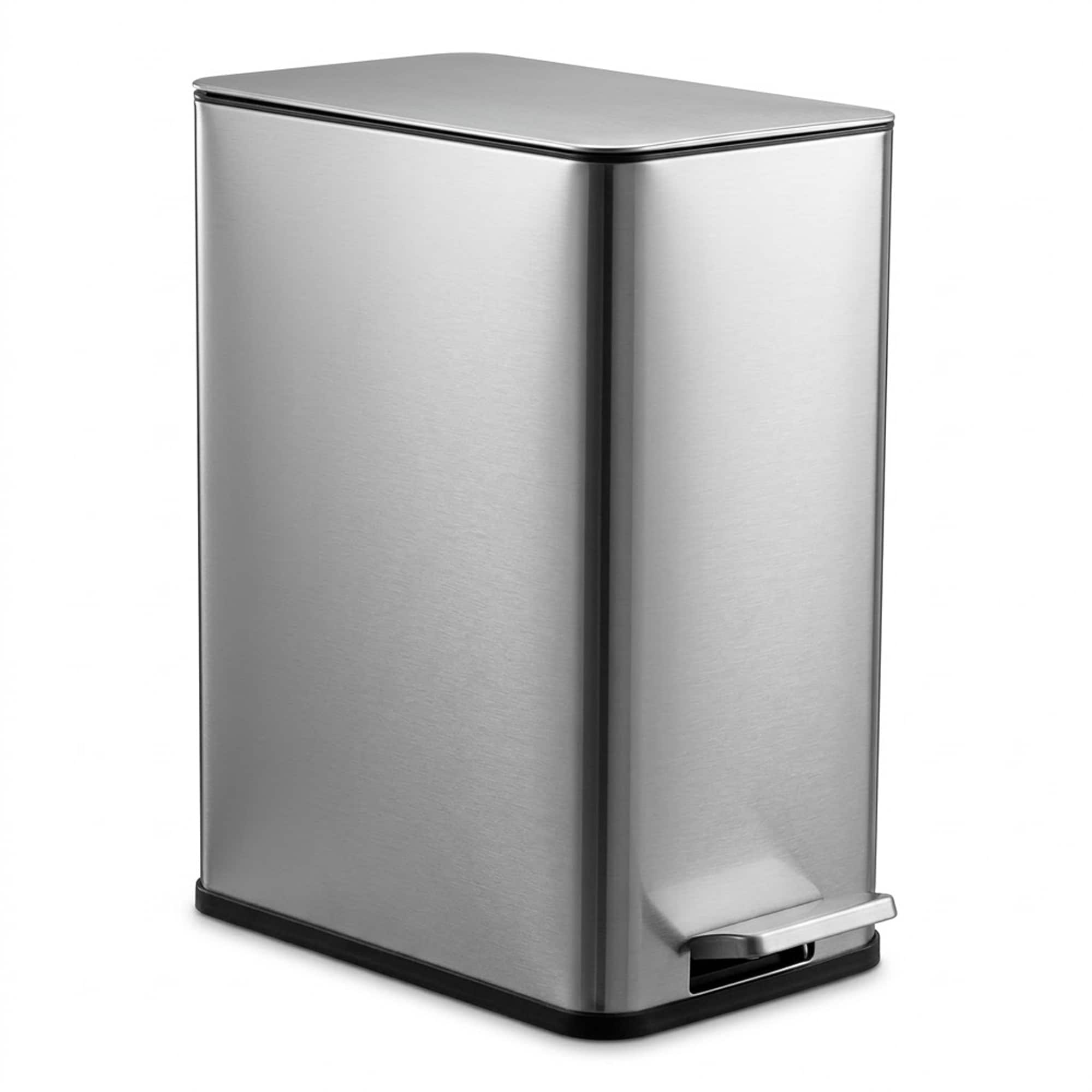10L/2.6 Gallon Rectangular Step Trash Can, Stainless Steel Garbage Can with Foot Pedal, Removable Inner Bucket with Grip Groove and Side Handle for Ki