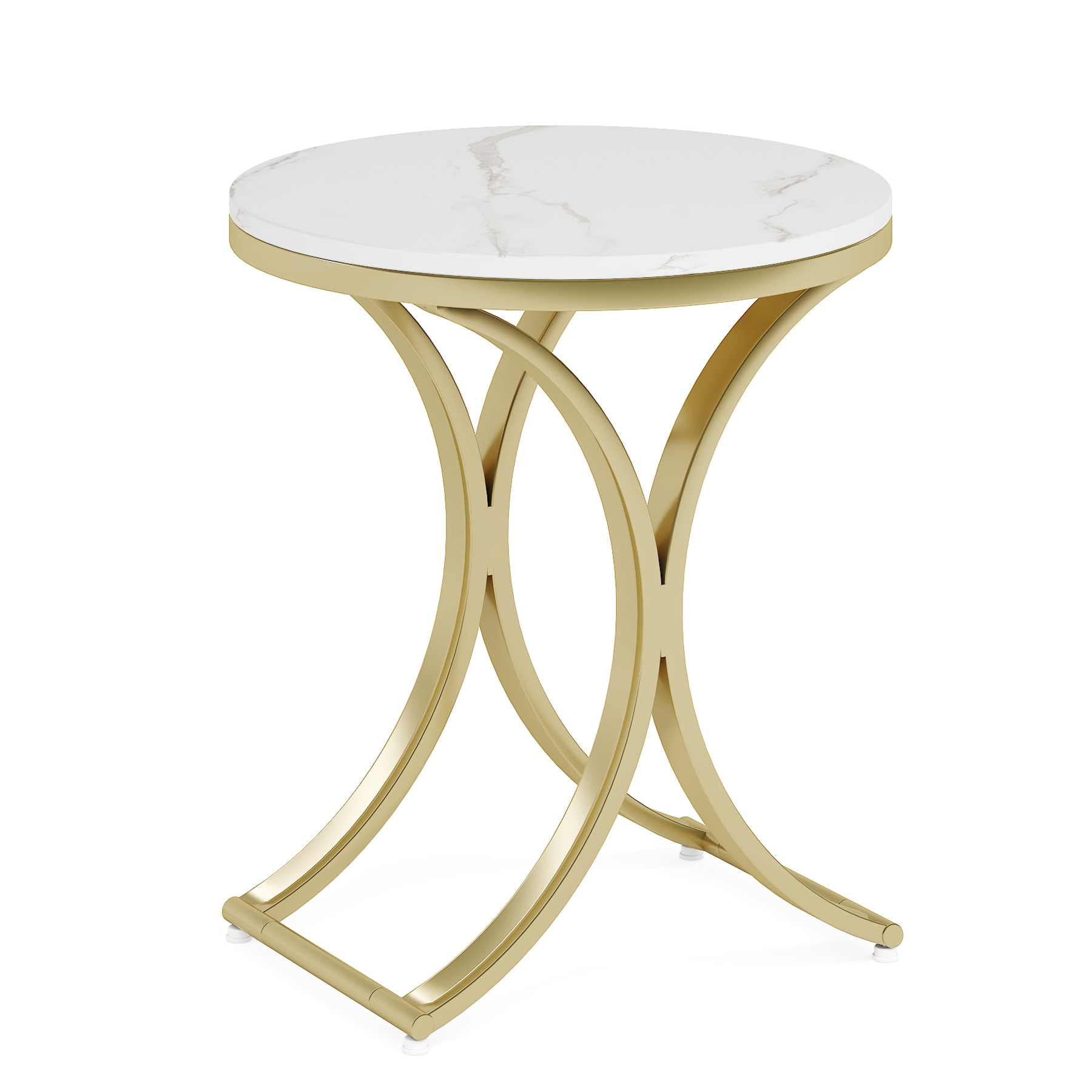 Round End Table Sofa Side Table Small Coffee Table with Metal Frame