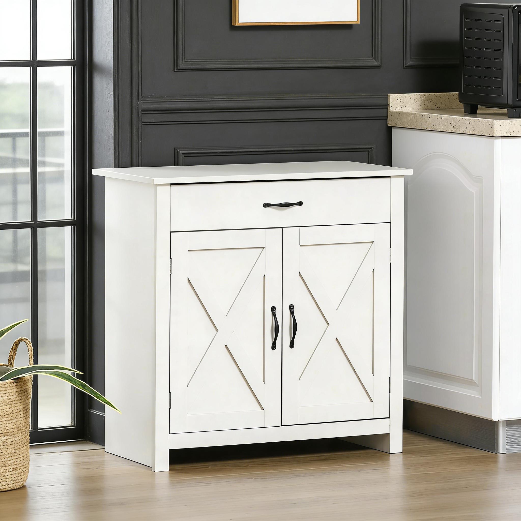 Sideboard Buffet Cabinet, Barn Door Coffee Bar Cabinet with Drawer and Adjustable Shelf
