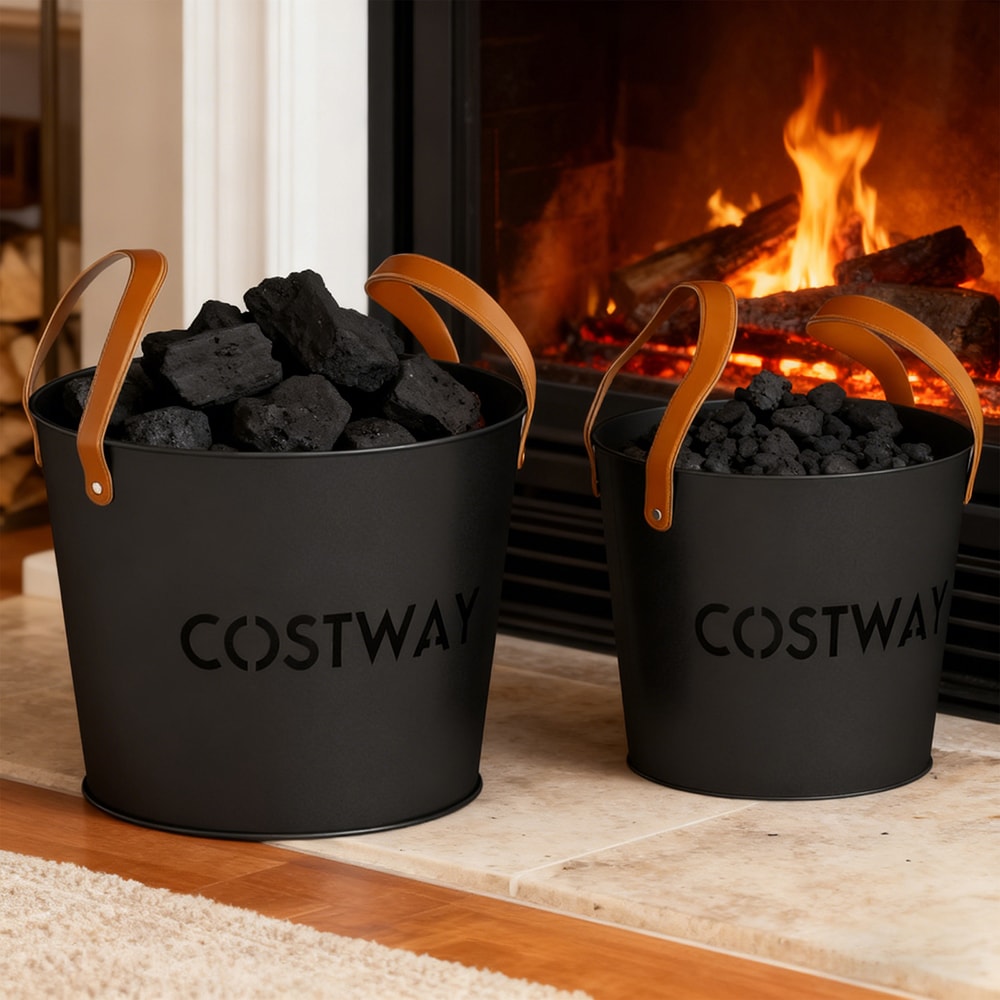 Ash Bucket Set of 2 Metal Coal Ash Can Set with 11.5 Gal and 8.5 Gal Bucket for Fireplace Fire Pits