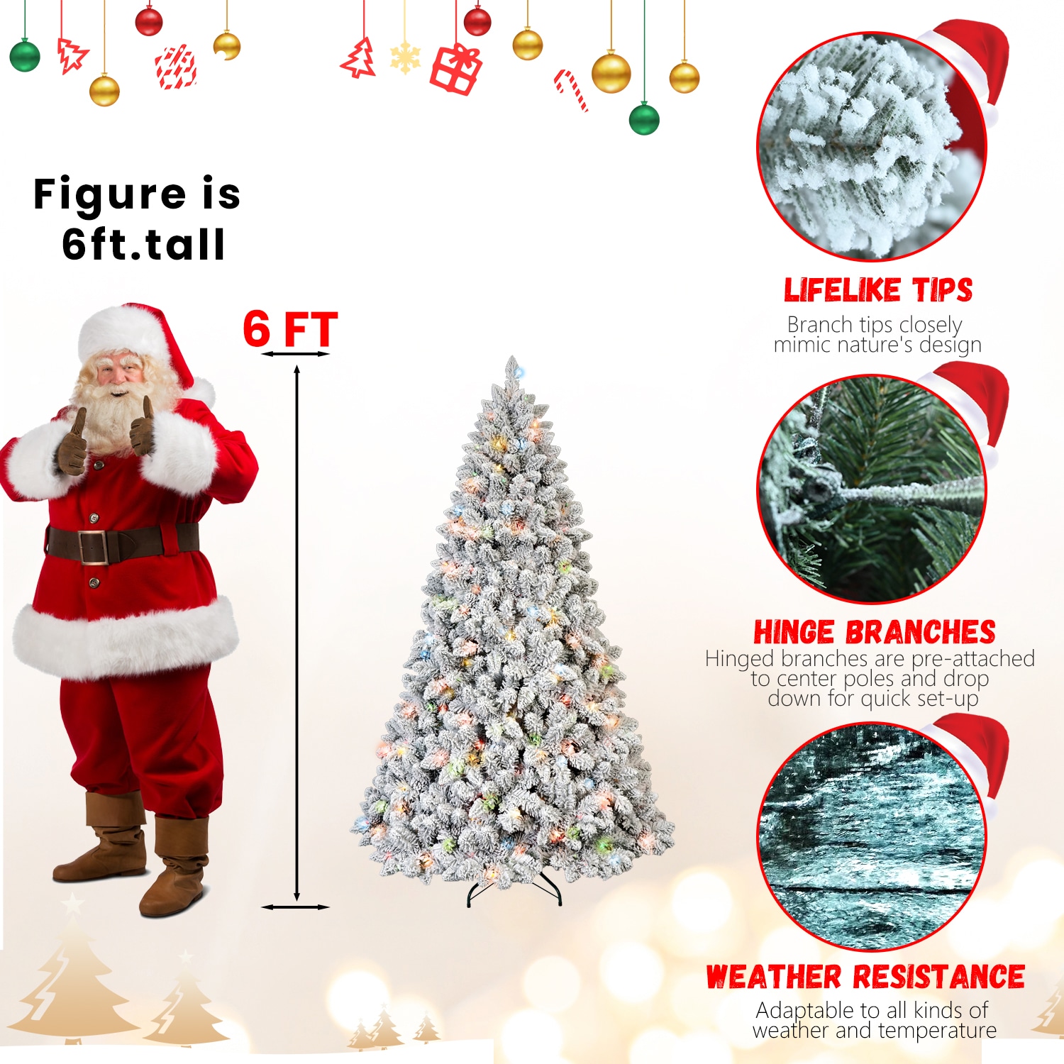 6ft pvc mixed floceked tree Pine cone*36pcs