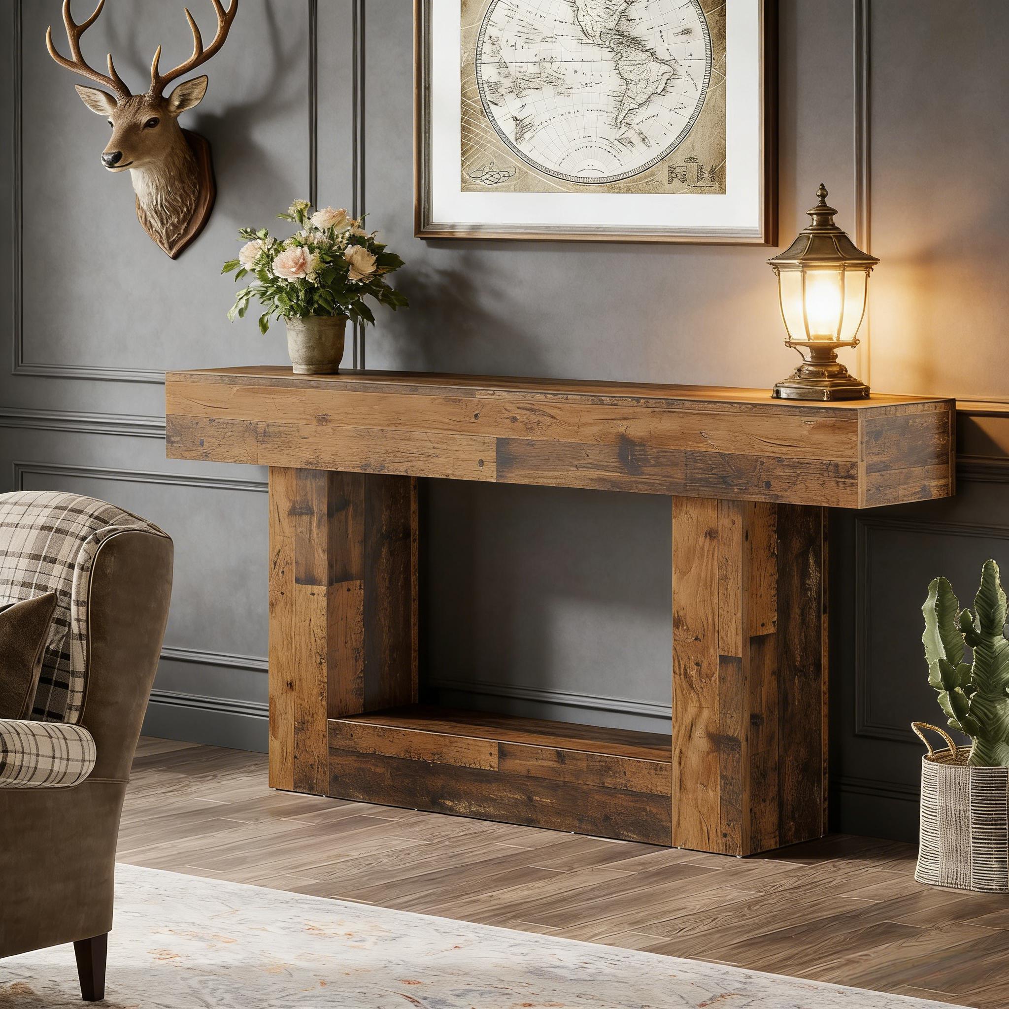 Wooden Console Table, Farmhouse 2-Tier Sofa Table Entryway Table