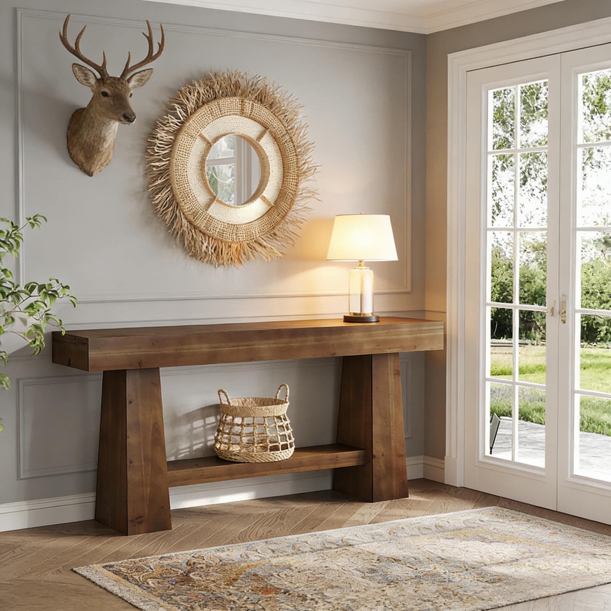 Solid Wood Console Table, Wooden Entryway Sofa Table with Storage