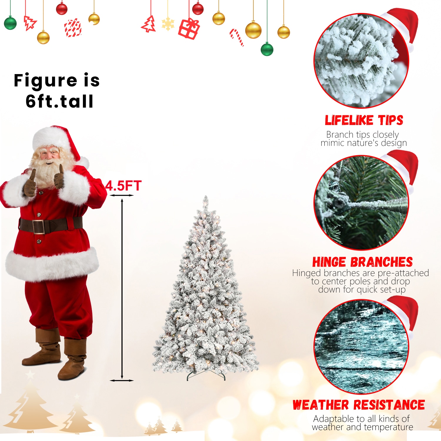 4.5ft pvc mixed floceked tree24pine cones