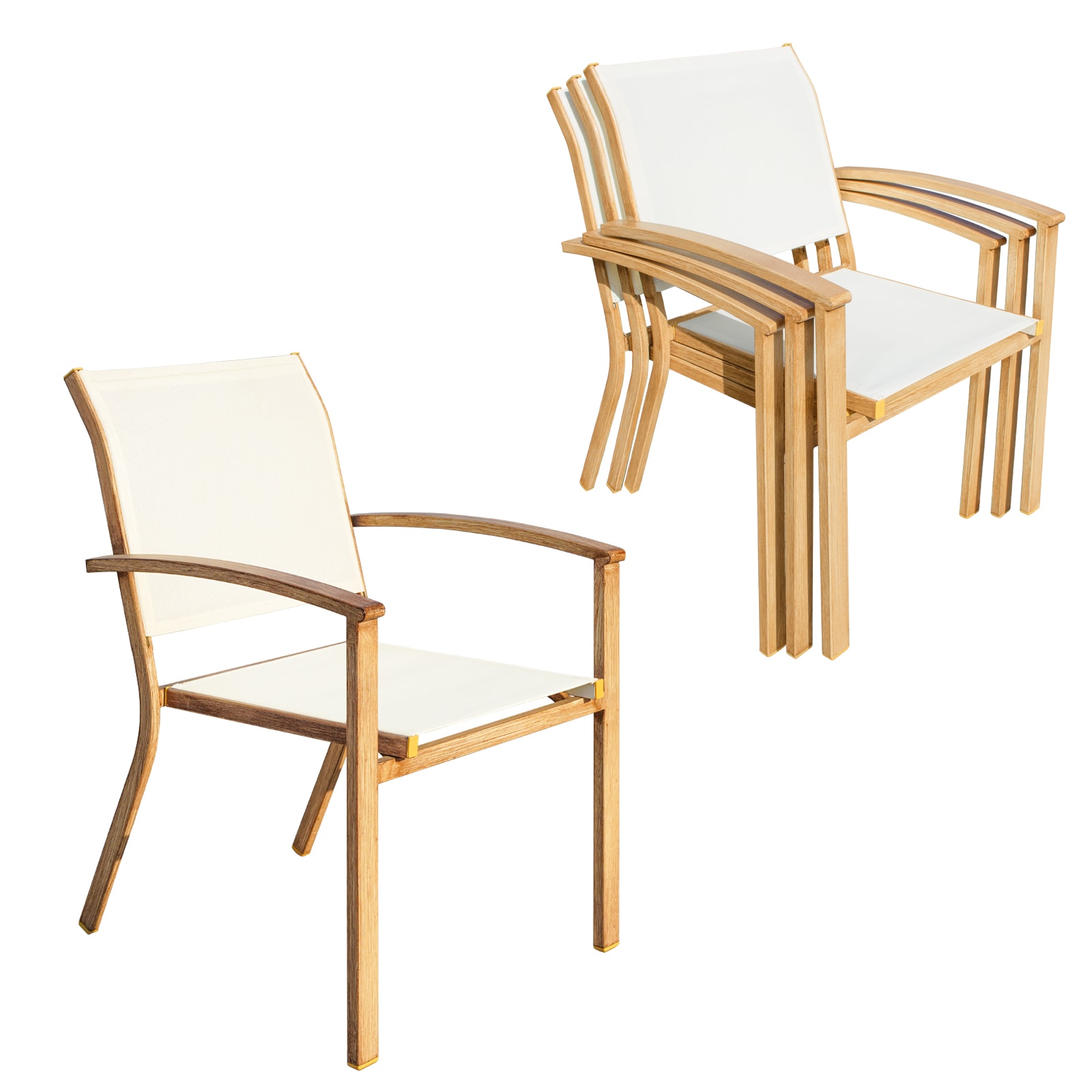 Set of 4 Outdoor Patio Chairs, Integrated Stackable Wrought Iron Furniture Dining Chairs with Arms, Textilene Fabric Indoor Outdoor Chairs for Porch, 