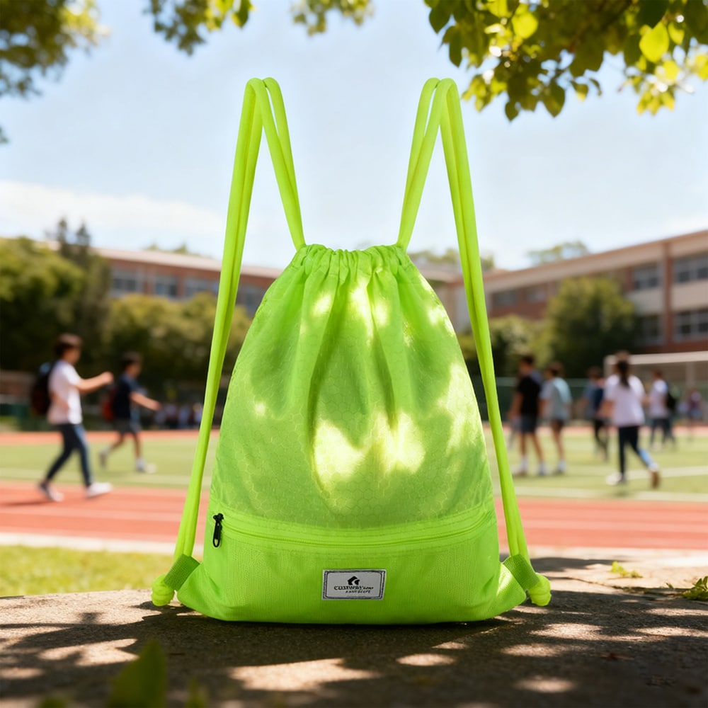 Drawstring Backpack String Bag Foldable Sports Sack with Zipper Pocket