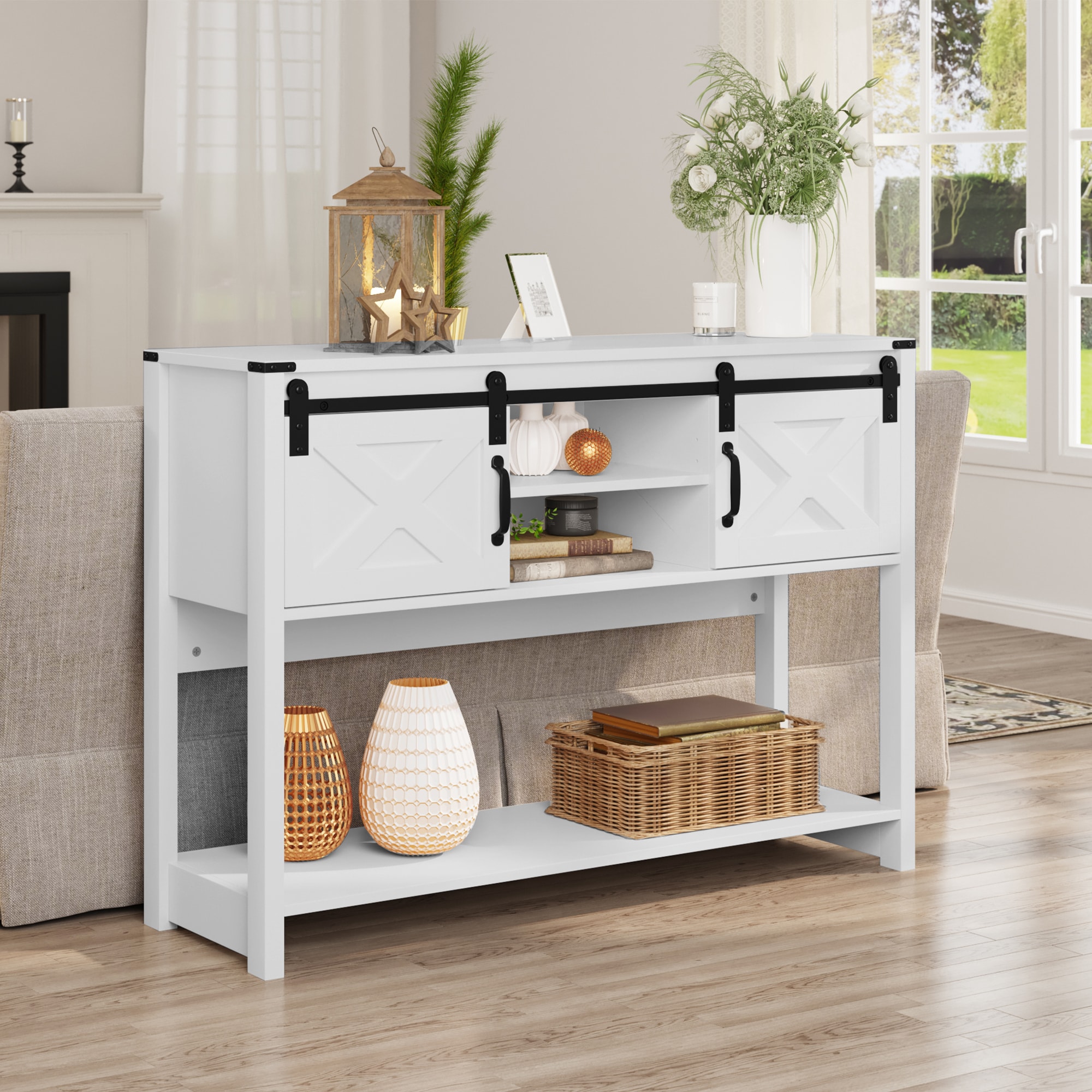 Heynemo Farmhouse Entryway Table with Drawers, 46