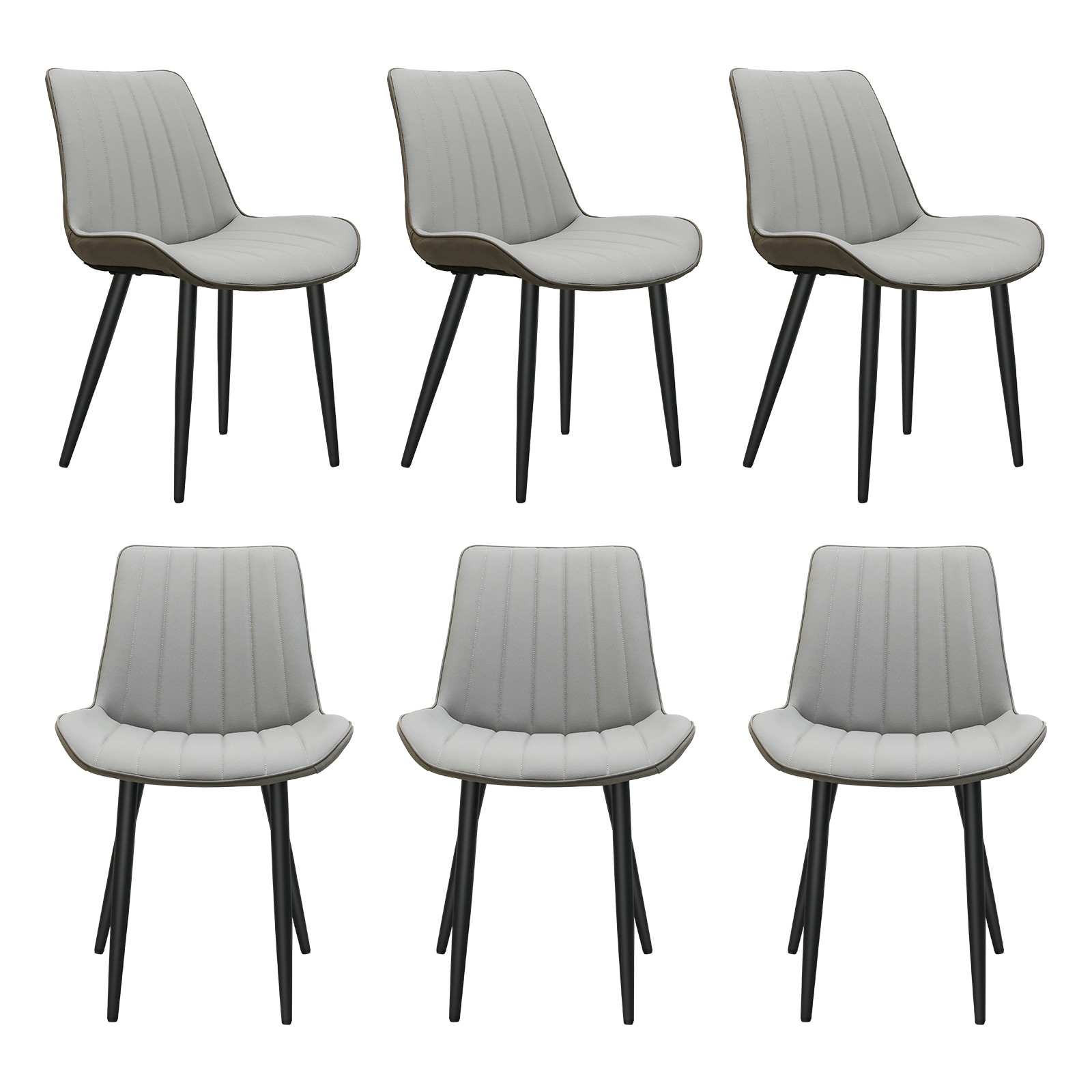 Light Grey & Dark Grey PU Leather Dining Chair with Metal Legs, Wave Pattern Upholstered Armless Chair Set of 6 for Kitchen, Restaurant, Living, Meeti