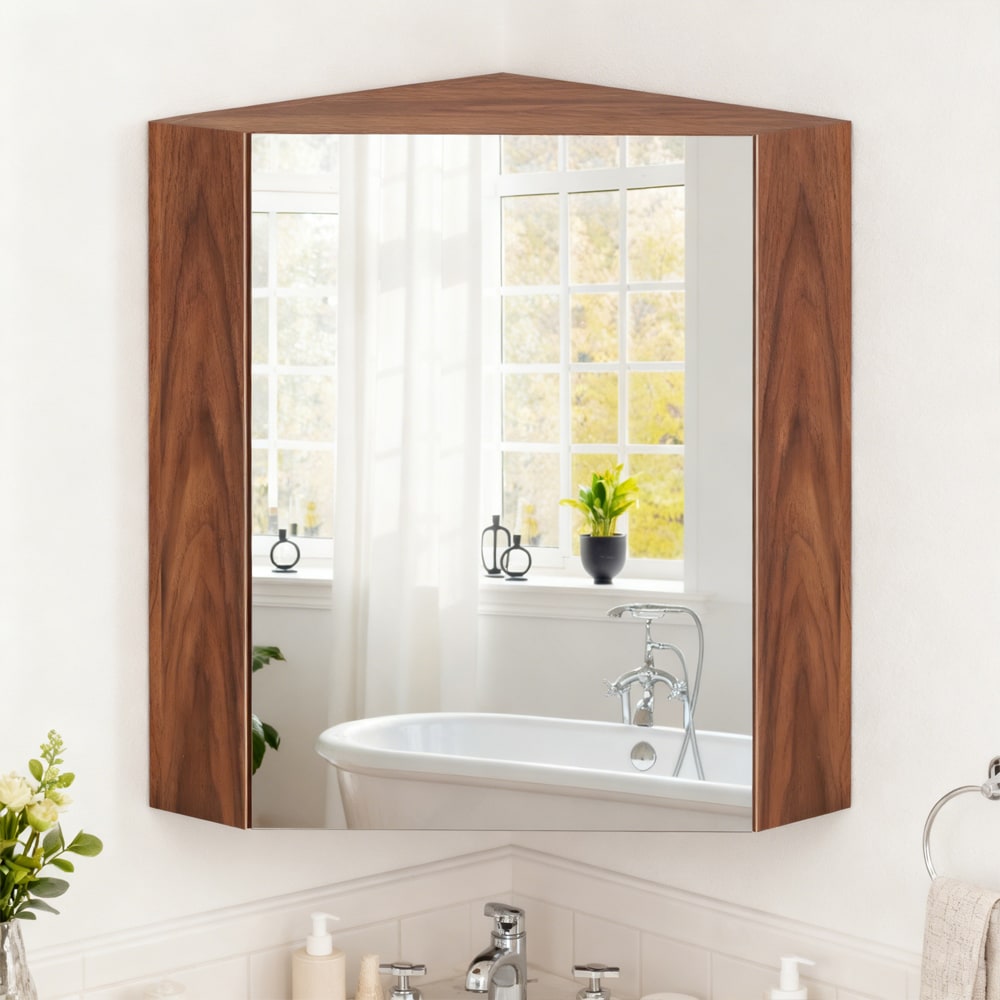 Corner Medicine Cabinet with Mirror with Open Mirror Door and Adjustable Shelf