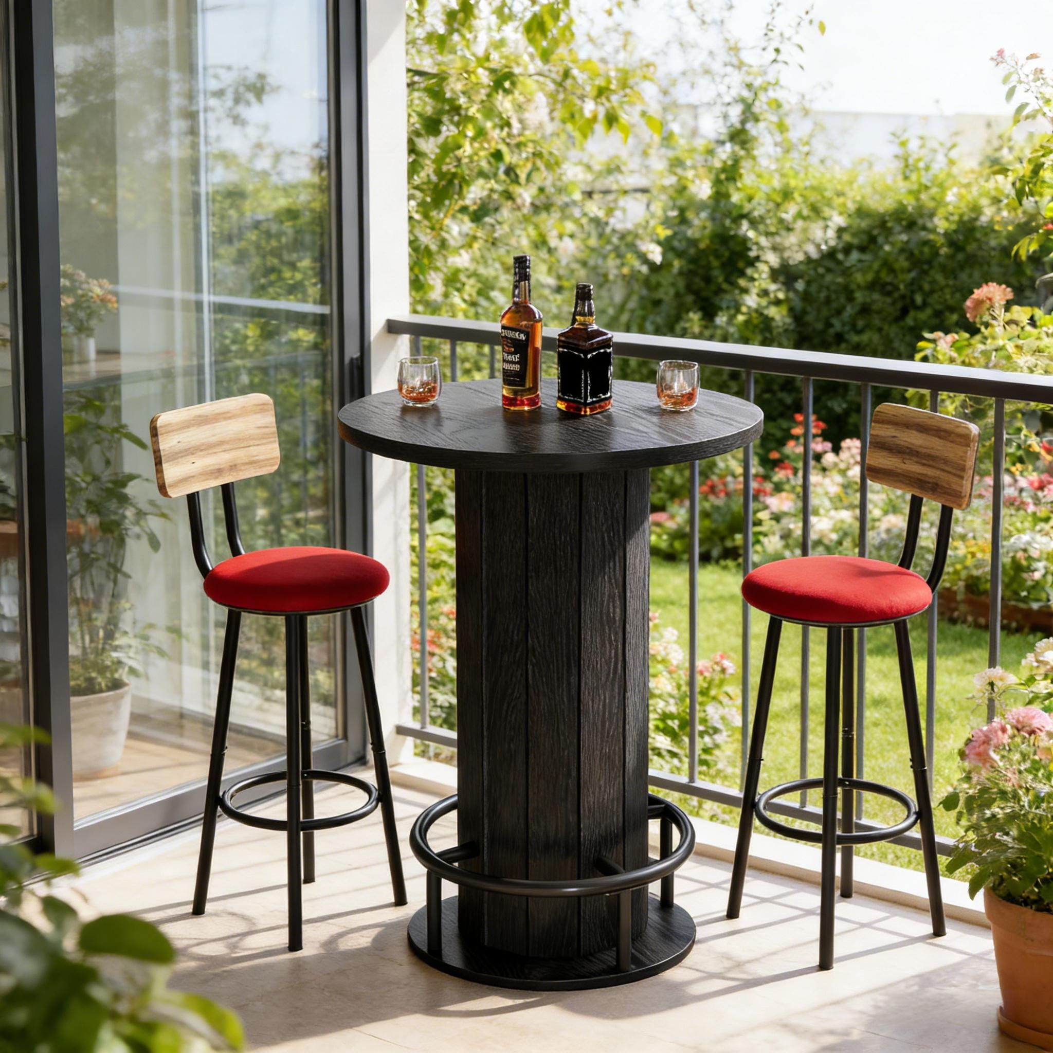 Bar Table, Round Bistro Pub Table with Footrest for Dining Coffee Cocktail(Only Table)