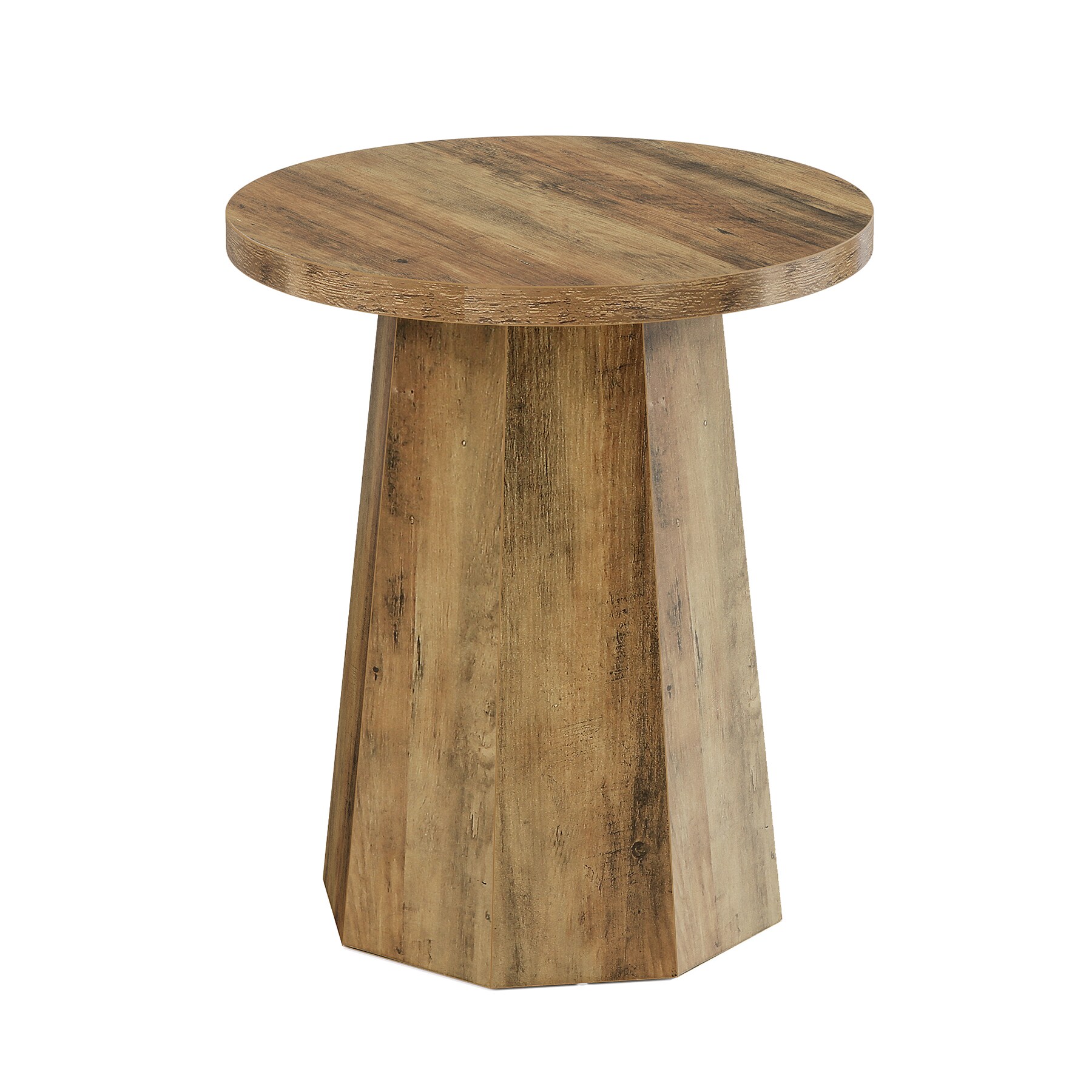 Round End Table, Wooden Couch Side Table with Octagonal Base