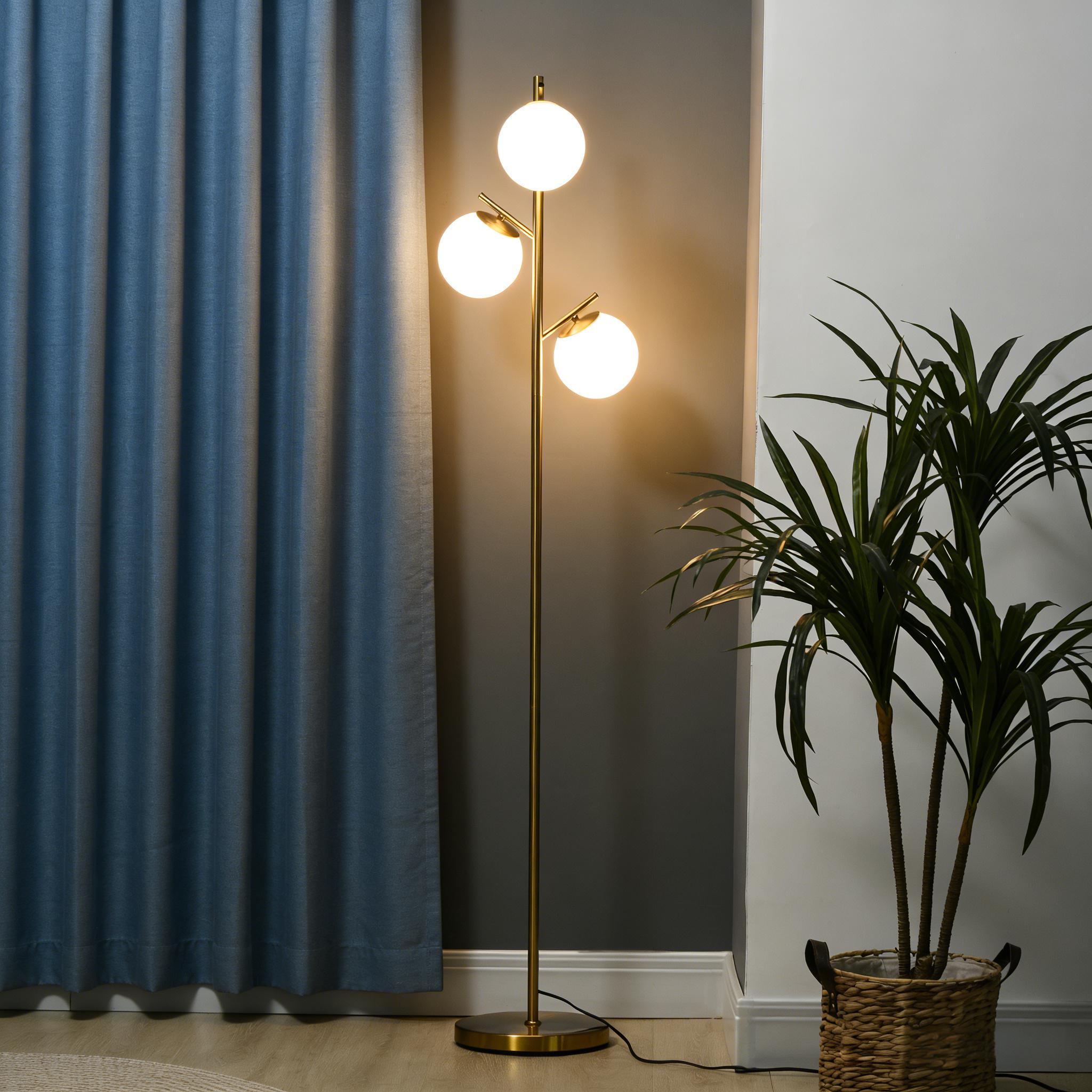 Modern 3-Light Floor Lamp for Living Room, Tree Standing Lamp with Globe Lampshades