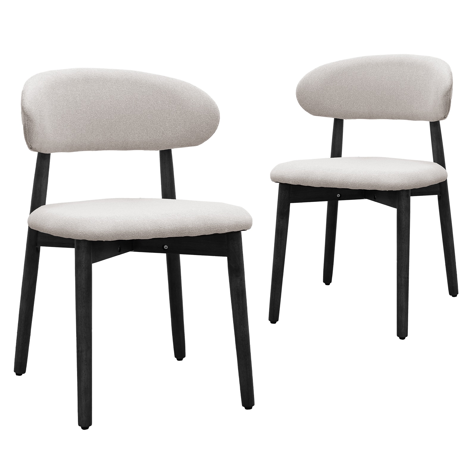 Linen Grey Cotton-Linen Fabric Upholstered Dining Chair with Black Solid Wood Legs, Armless Chair Set of 2 for Kitchen, Restaurant, Living, Meeting Ro