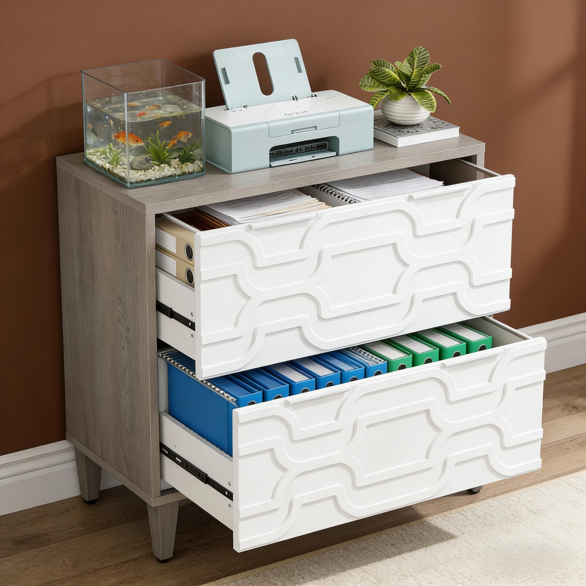 Bedside /Wood File Cabinet, 2-Drawer Storage Cabinet for A4/Letter/Legal Size