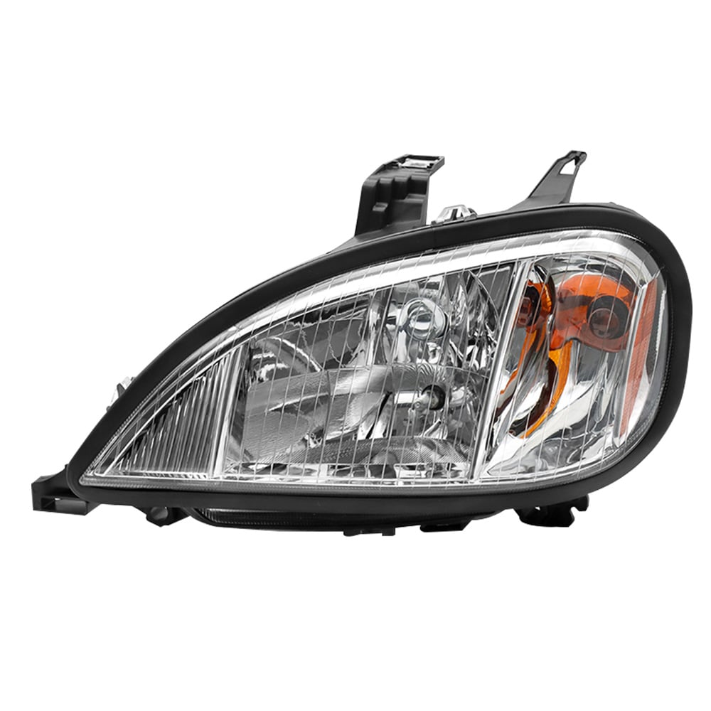 Headlights Assembly Fit For 2004-2017 Freightliner Columbia, Chrome Housing And Amber Reflector Headlamps, Left/Driver Side, Including Halogen bulbs