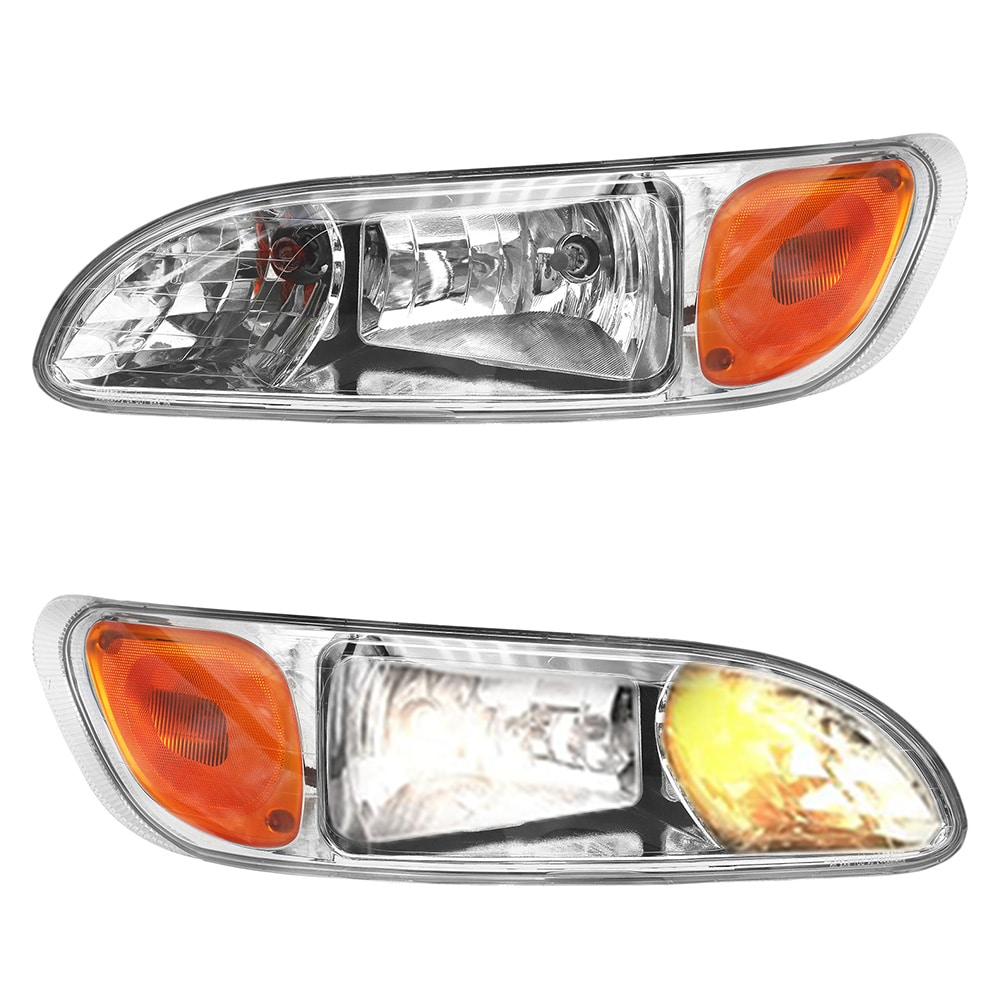 Halogen Headlights Assembly Compatible With 2005-2016 Peterbilt 337/386/387 With Turn Signal, Pair Left/Driver and Right/Passenger Both Sides, Chrome