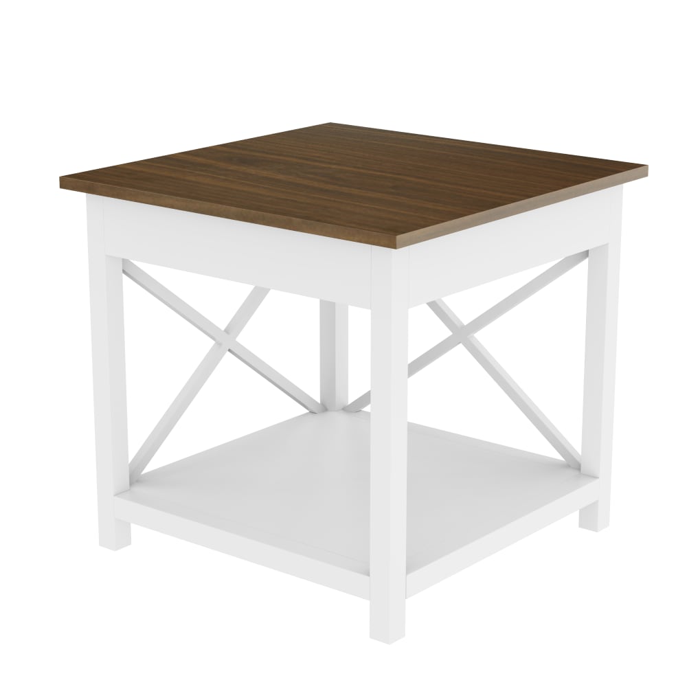 Corner Desk with Storage Shelves, small square table in American style,for Home ,Office, Small Space, White and Wood