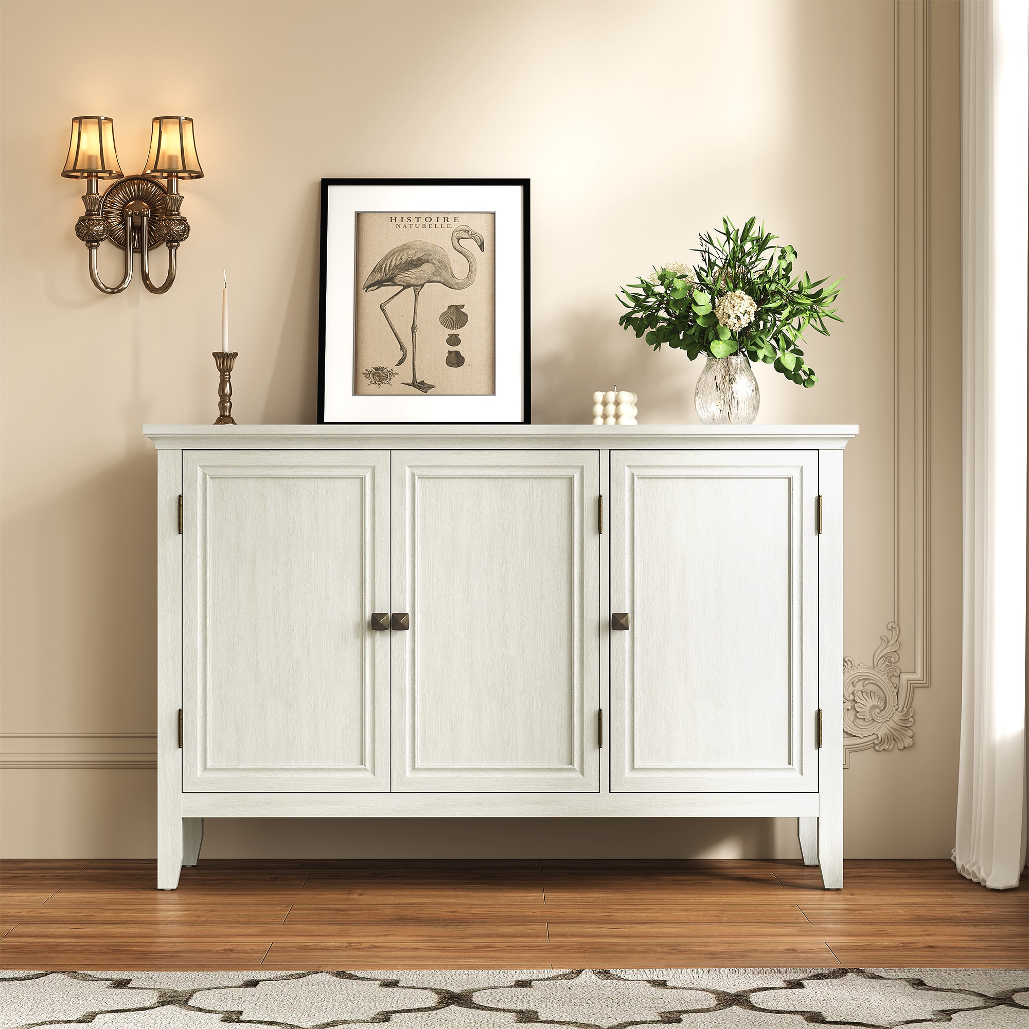 3-Door Buffet Cabinet with Storage, Bohemian Sideboard with Adjustable Shelves, Wood Credenza Cabinet, Console Table for Bedroom, Living Room, Dining 