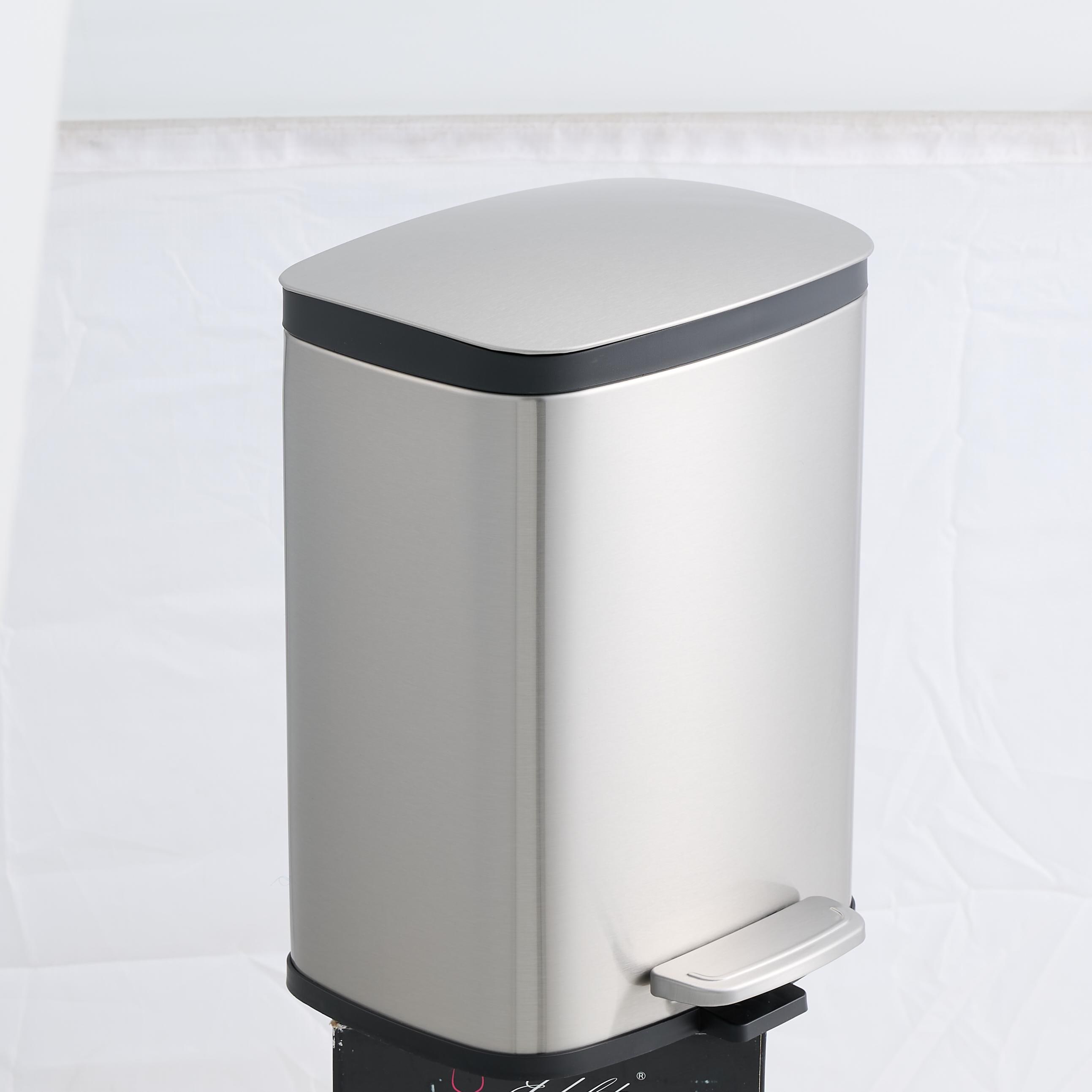 5L/1.32 Gallon Rectangular Step Trash Can, Stainless Steel Bathroom Garbage Can with Foot Pedal, Removable Inner Bucket and Side Handle, Soft Edge Lid