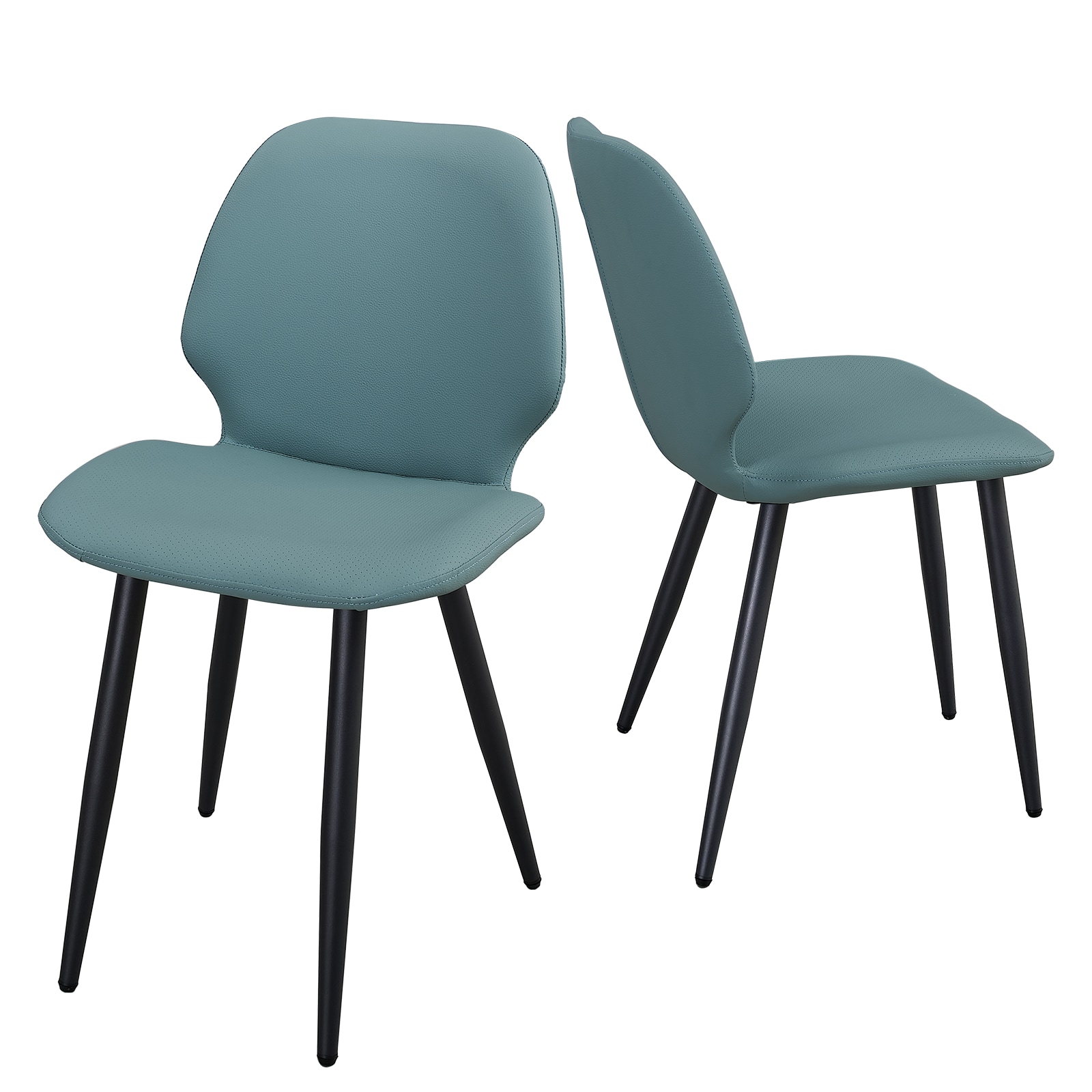 Green Leather Dining Chair with Metal Legs, Shell Shape Upholstered Chair Set of 2 for Kitchen, Restaurant, Living, Meeting Room