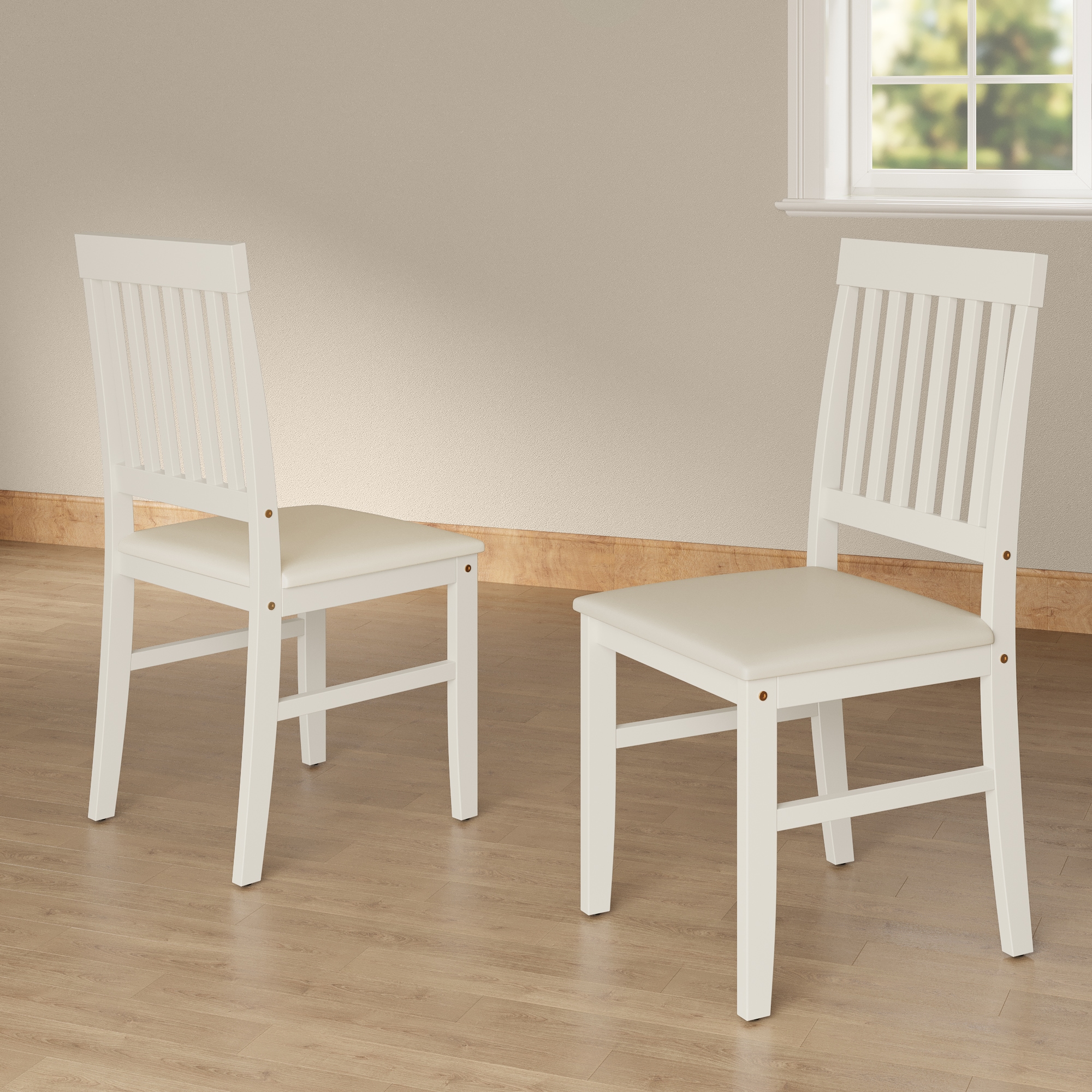 Wooden Dining Chairs Set of 2, Modern Dining Chairs with Solid Wood Legs, 350LBS Capacity, Faux Leather Accent Side Seat for Kitchen, Dining Room, Liv