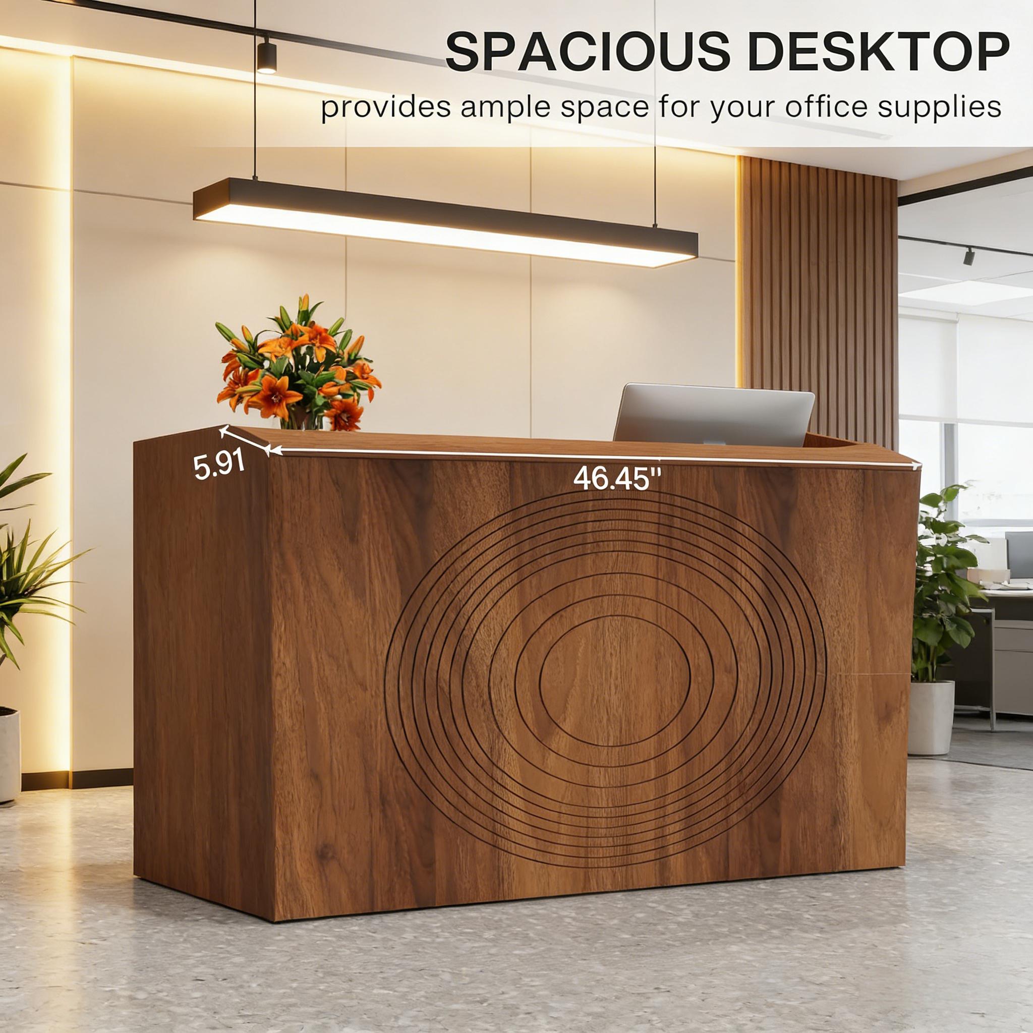 Reception Desk, Modern Front Desk Counter Table with Open Shelves