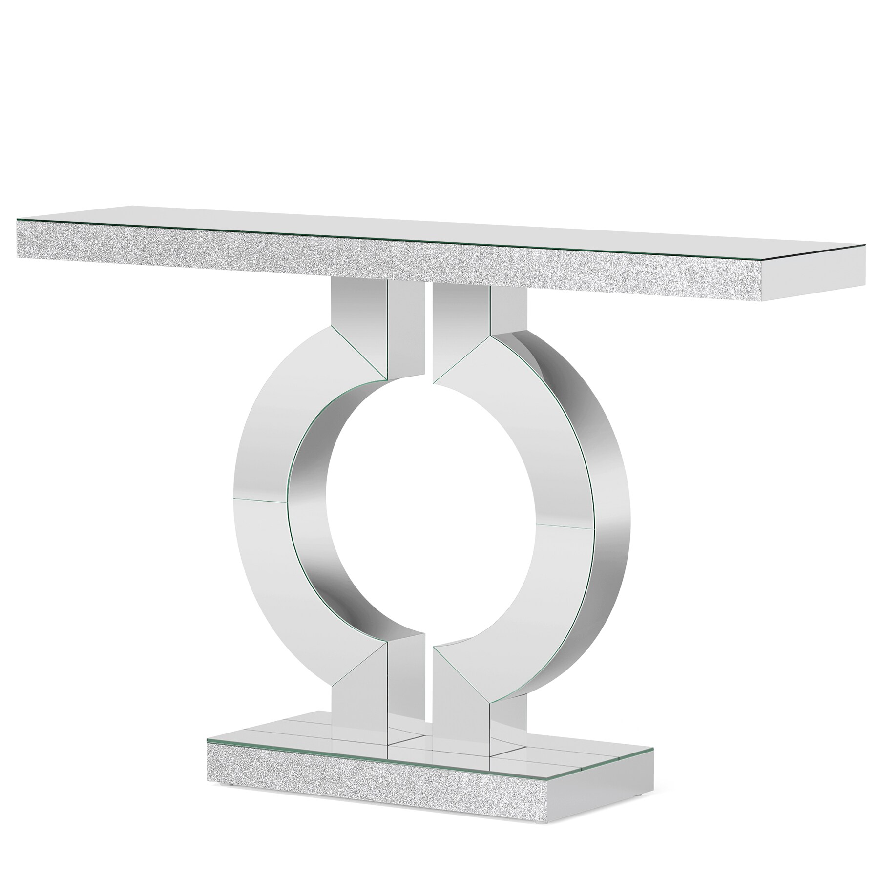 Mirrored Console Table, Modern Silver Sofa Table with O-Shaped BaseS