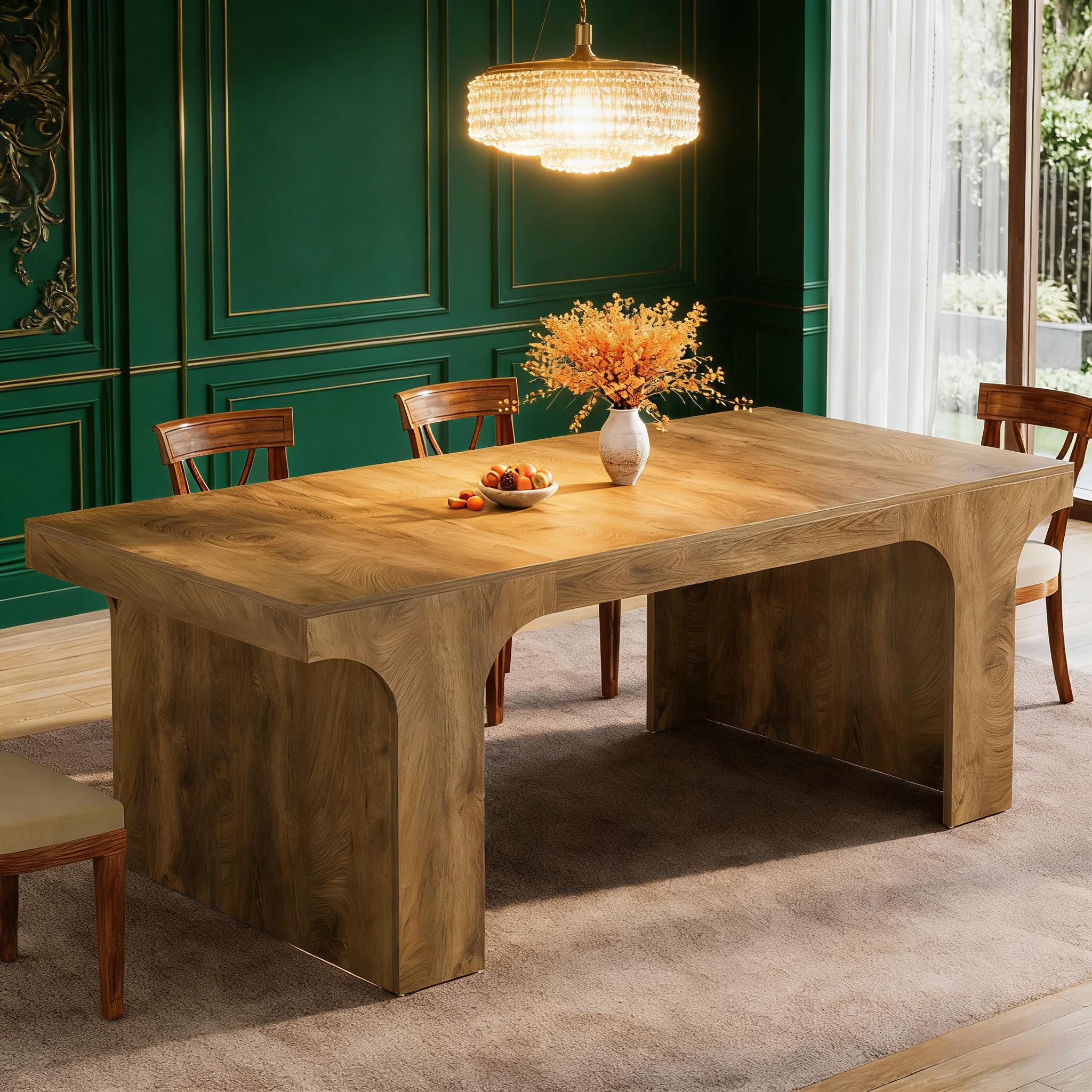 Farmhouse Dining Table, Rectangular Kitchen Dining Table for 6-8 People