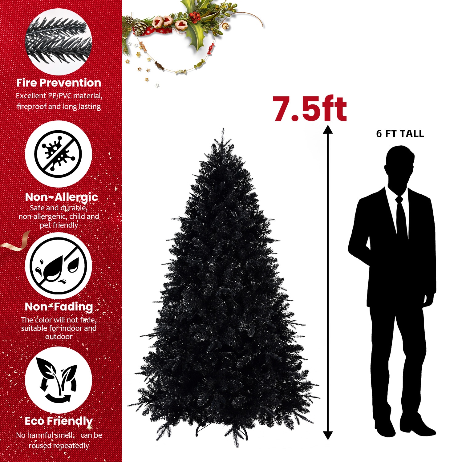 7.5ft PE/PVC mixed Black tree
