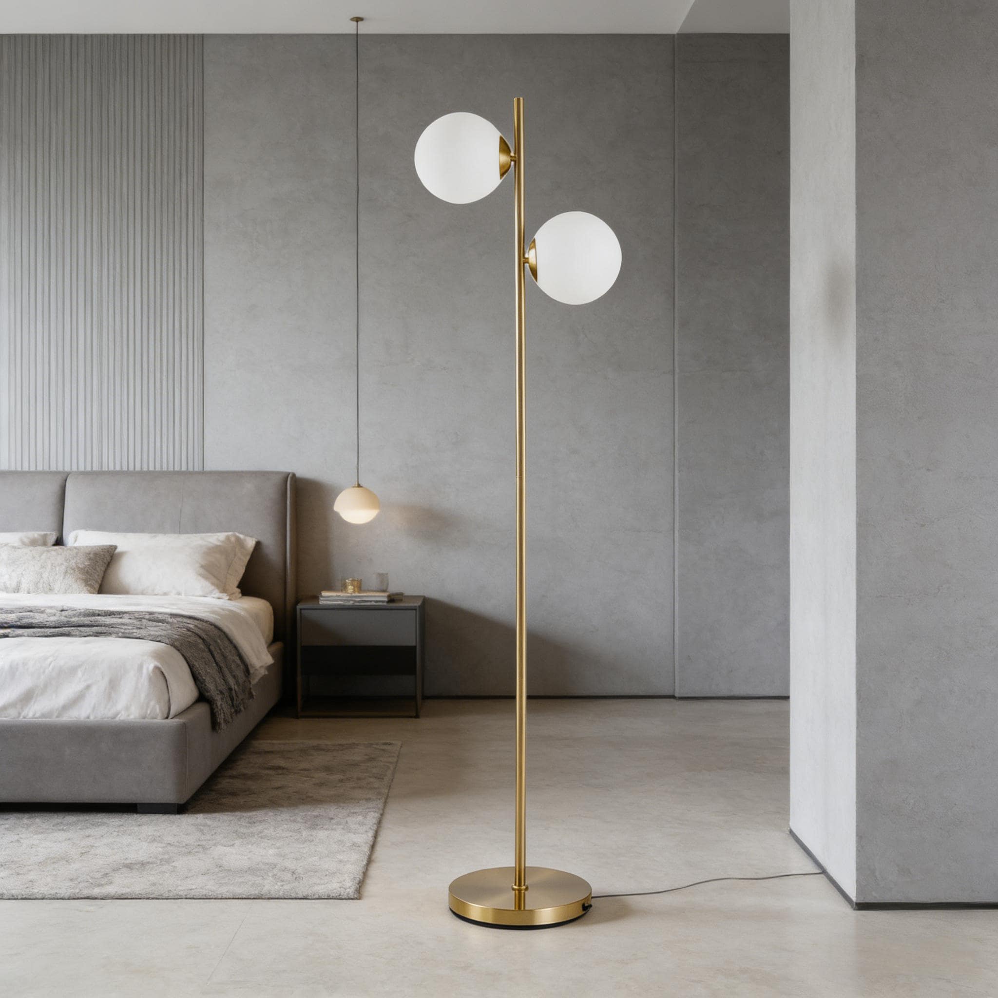Floor Lamp w/ 2pcs Glass Lamp Shade Modern Portable Decorative Lamp