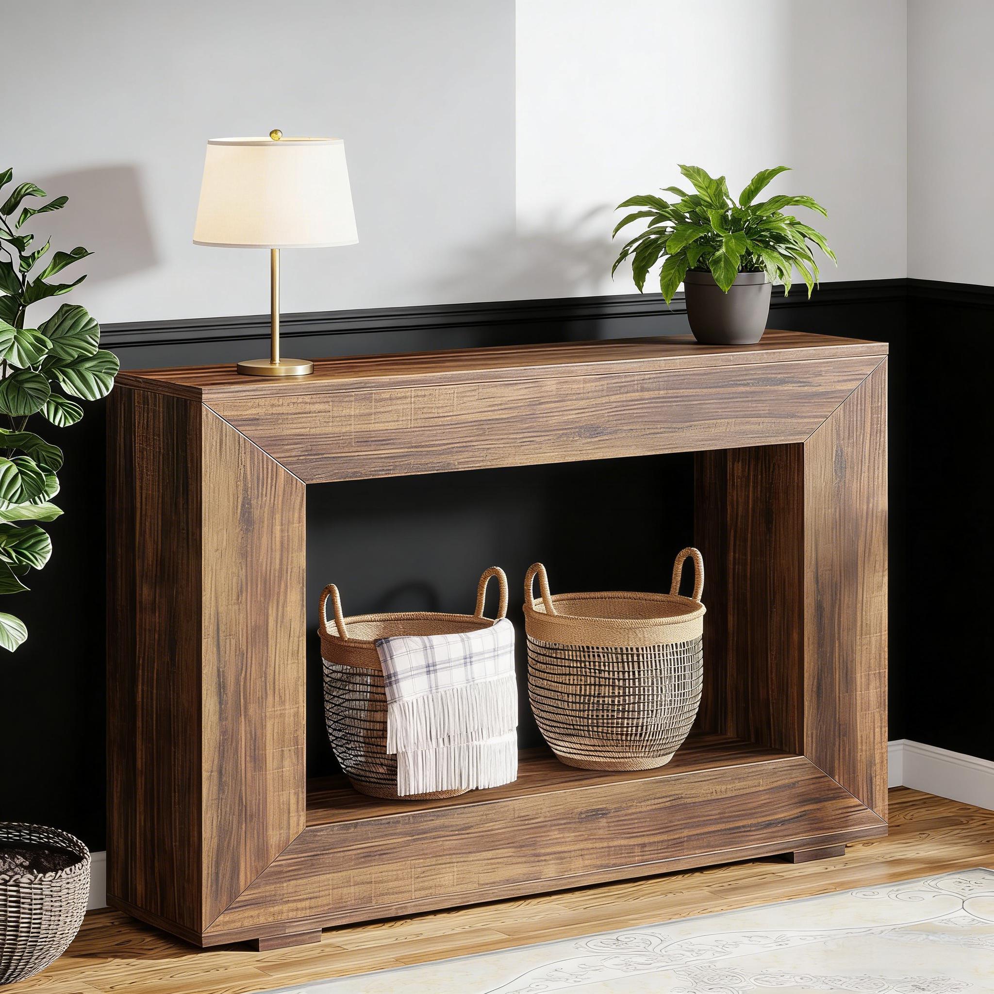 Farmhouse Console Table, Rustic Wood Entryway Sofa Table with Storage