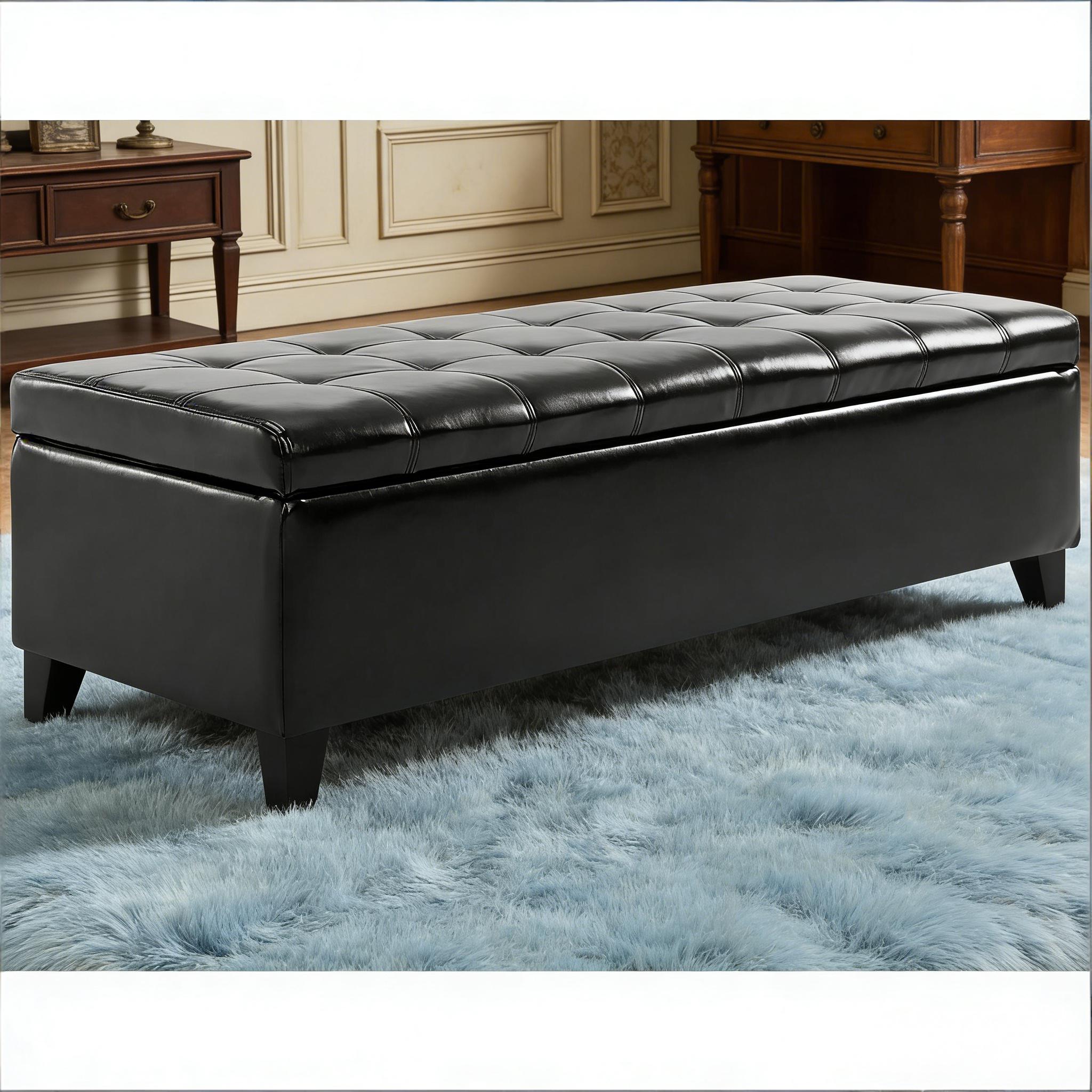 Faux Leather Storage Chest with Lift Top Ottoman Storage Bench