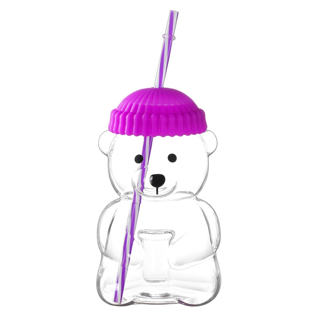 1 PCS 20 OZ Purple Little Bear Glass Straw Cup High Borosilicate Heat-resistant Glass Cup For Juice, Milk and Cold drinks