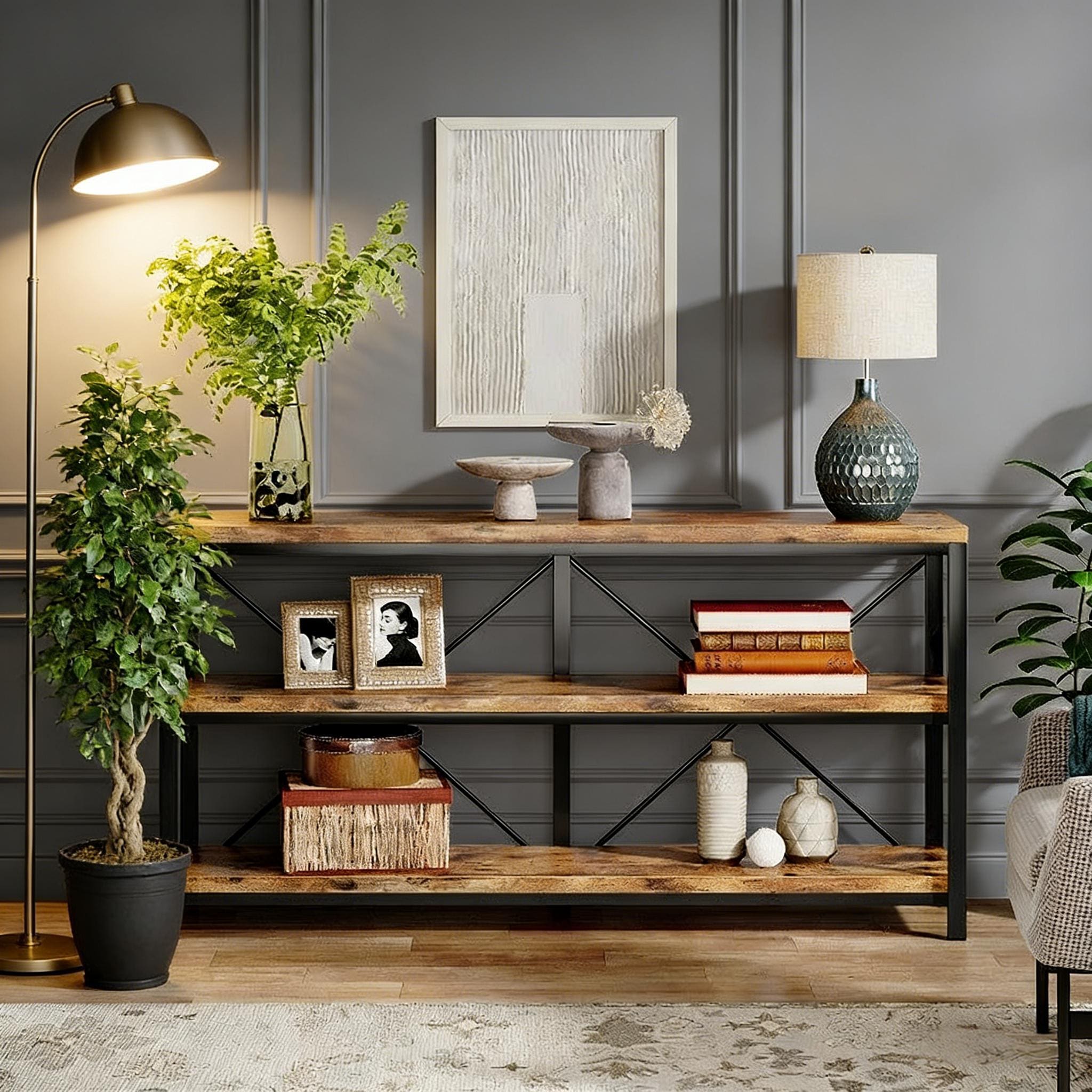 Console Table, Sofa Table TV Stand with 3-Tier Storage Shelves