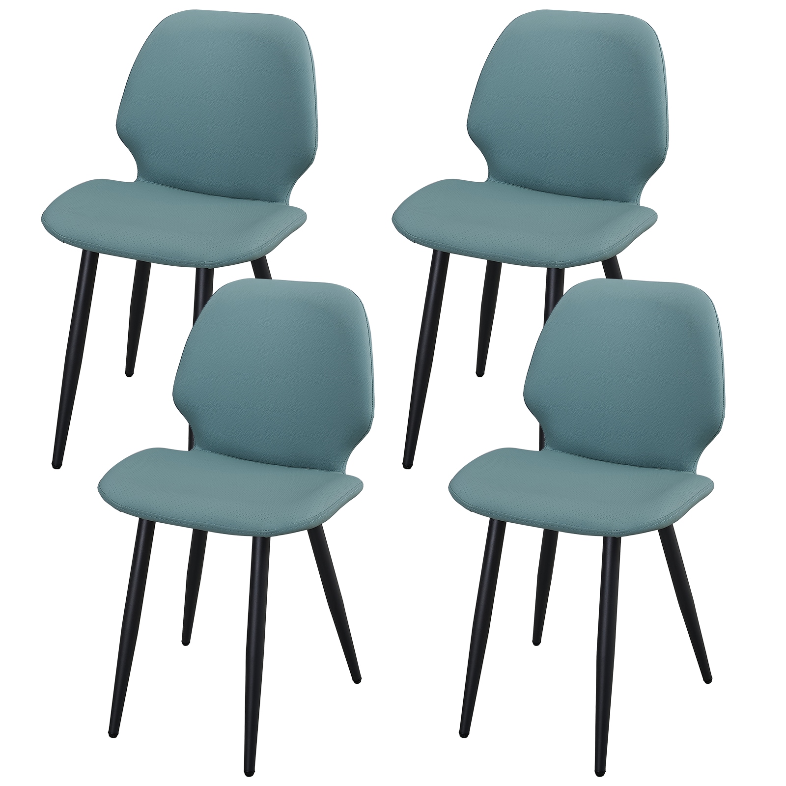 Green Leather Dining Chair with Metal Legs, Shell Shape Upholstered Chair Set of 4 for Kitchen, Restaurant, Living, Meeting Room