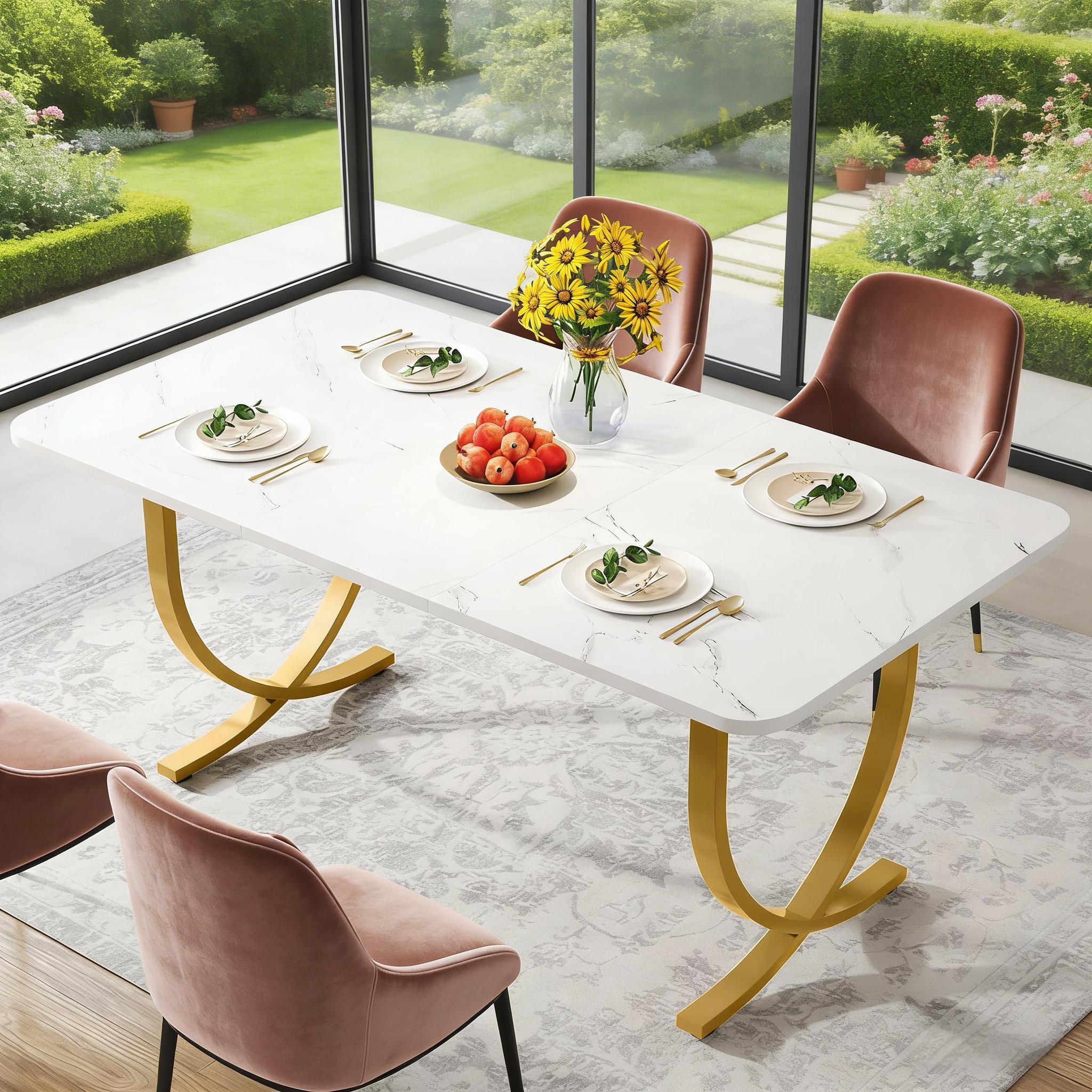 Modern Dining Table Kitchen Table with Faux Marble Table Top