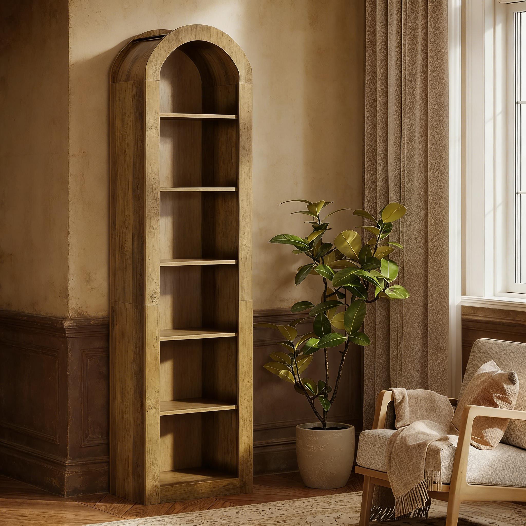 Arched Bookshelf, 6-Tier Narrow Open Bookcase Display Shelf