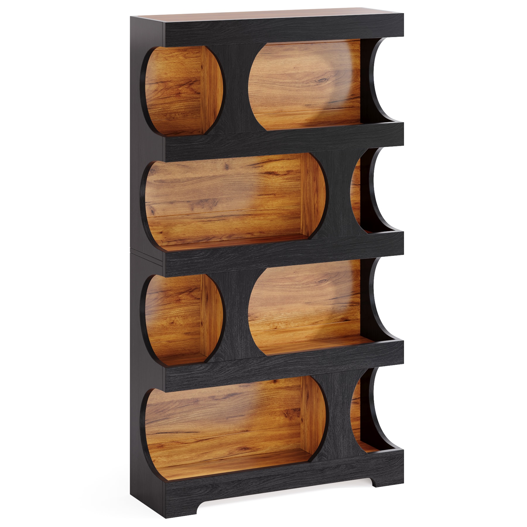 Bookshelf, 4-Tier S-Shaped Bookcase Freestanding Display Shelves