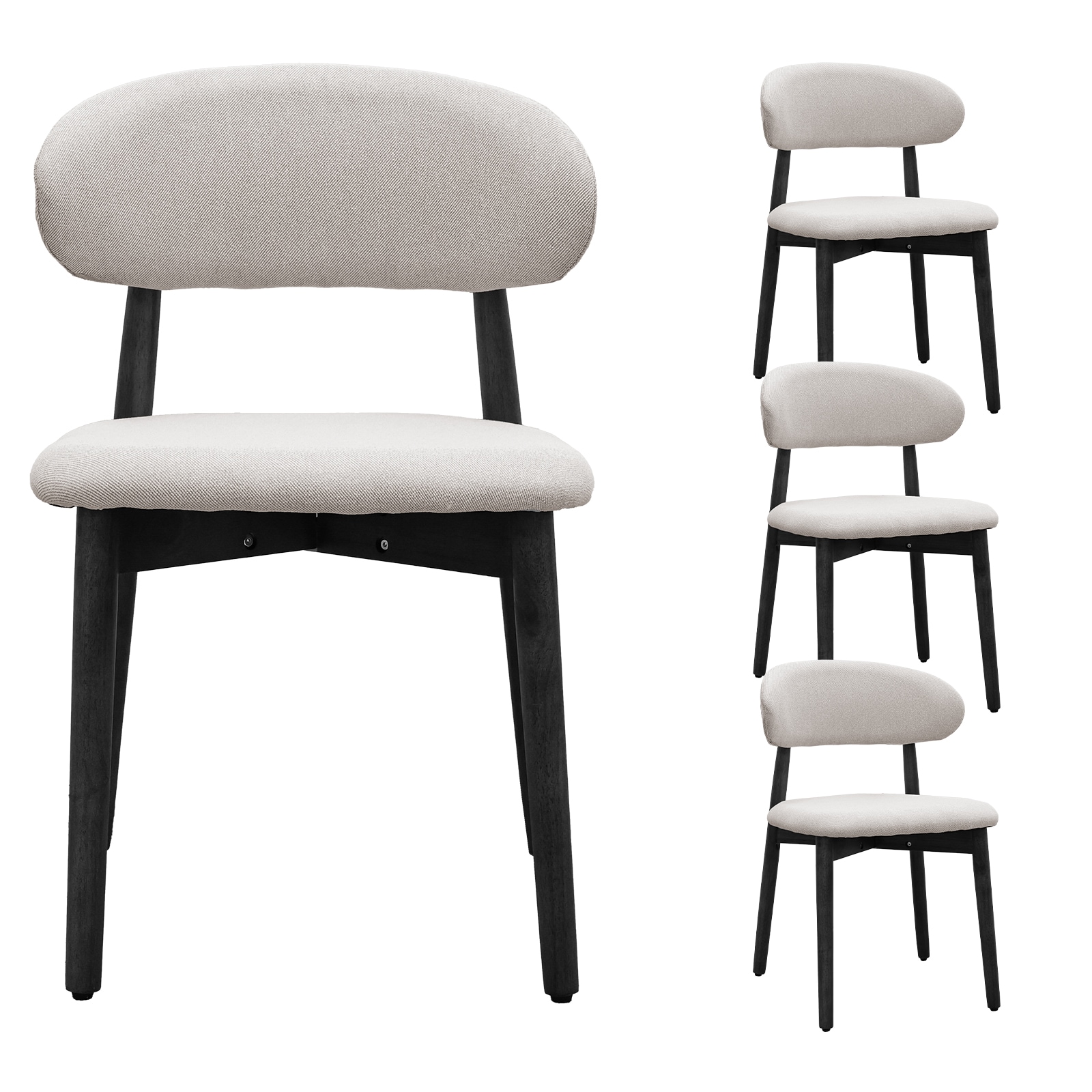 Linen Grey Cotton-Linen Fabric Upholstered Dining Chair with Black Solid Wood Legs, Armless Chair Set of 4 for Kitchen, Restaurant, Living, Meeting Ro
