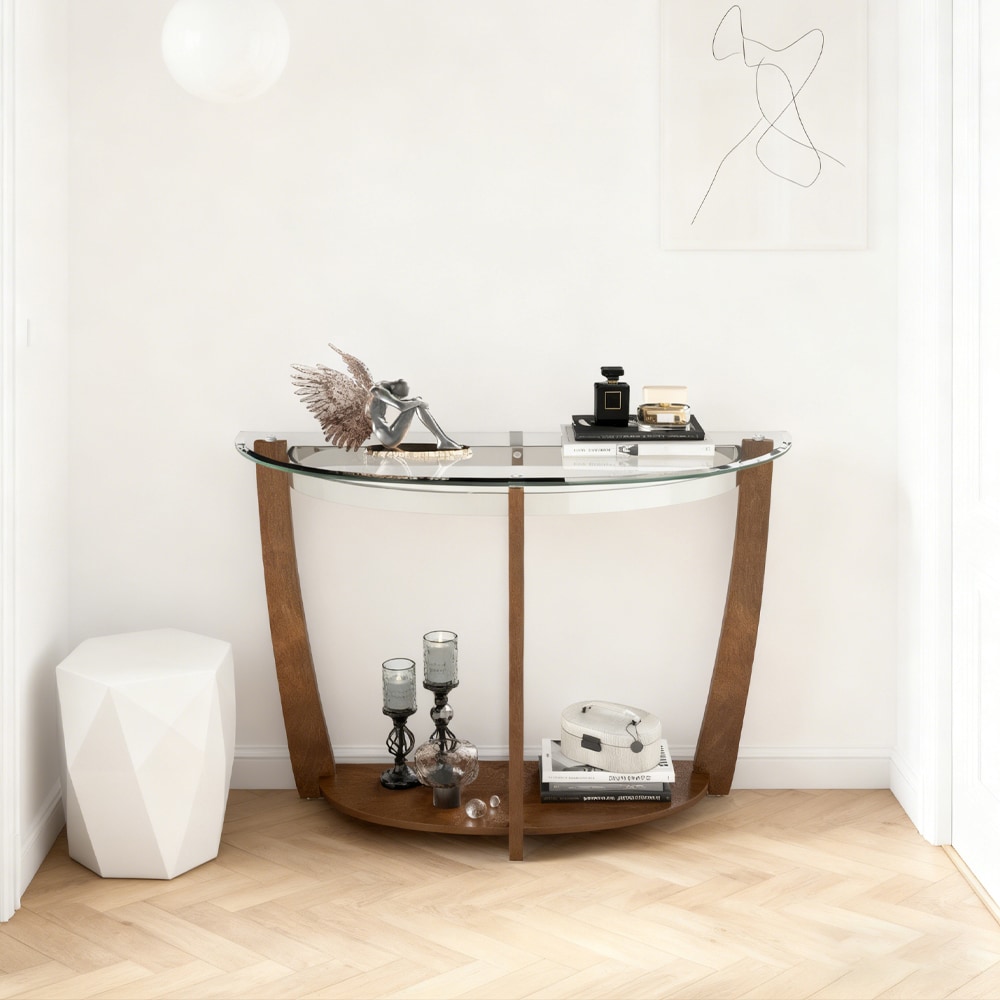 2-tier Tempered Glass Console Table with Clear Glass Top and Open Shelf