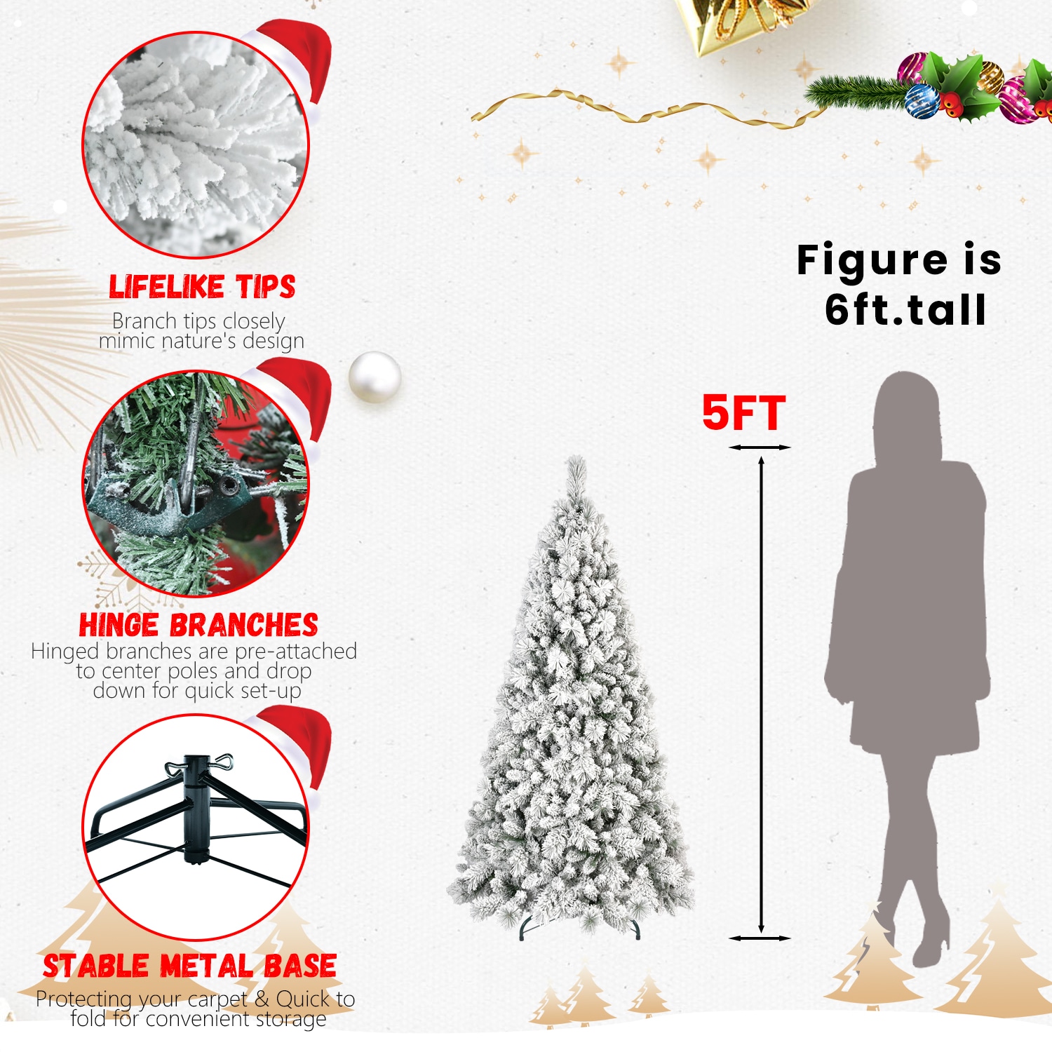 5ft PVC/Hard Needle Mixed Flocked Tree