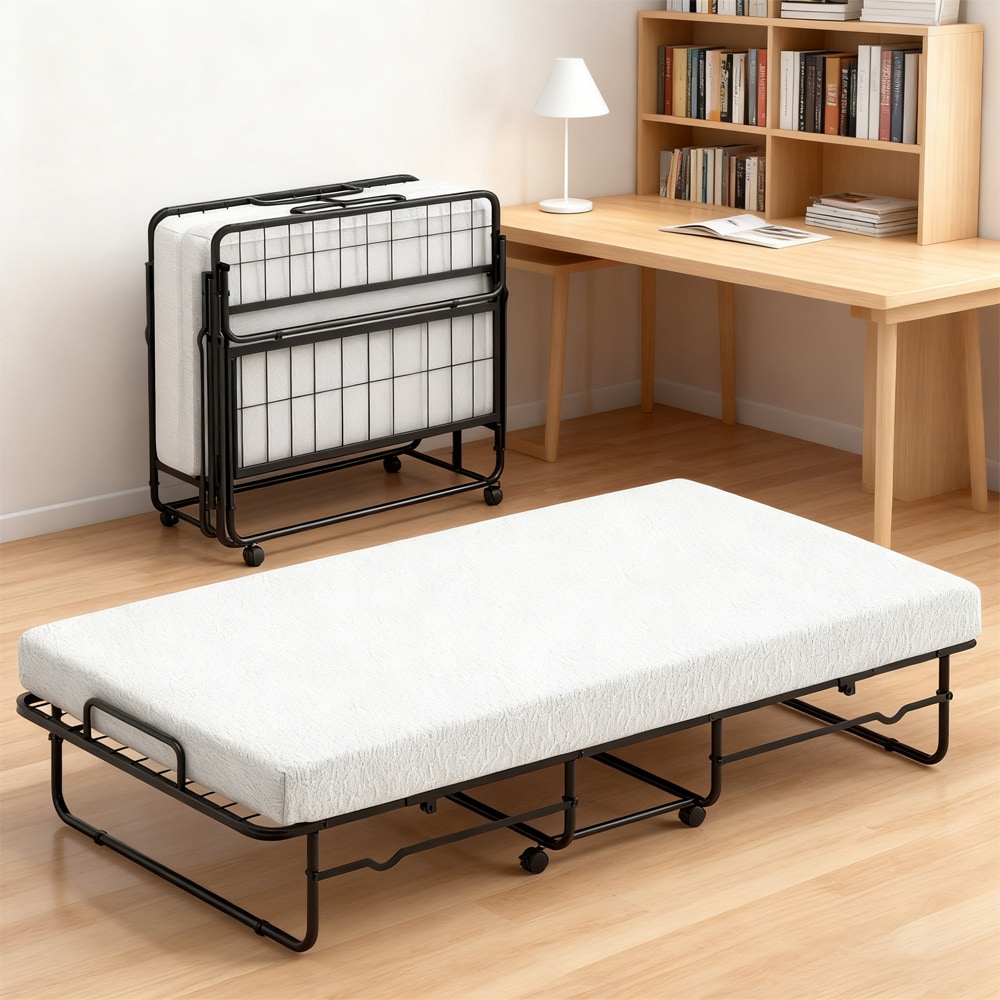 Twin Size Folding Bed with Memory Foam Mattress and Heavy-duty Metal Frame