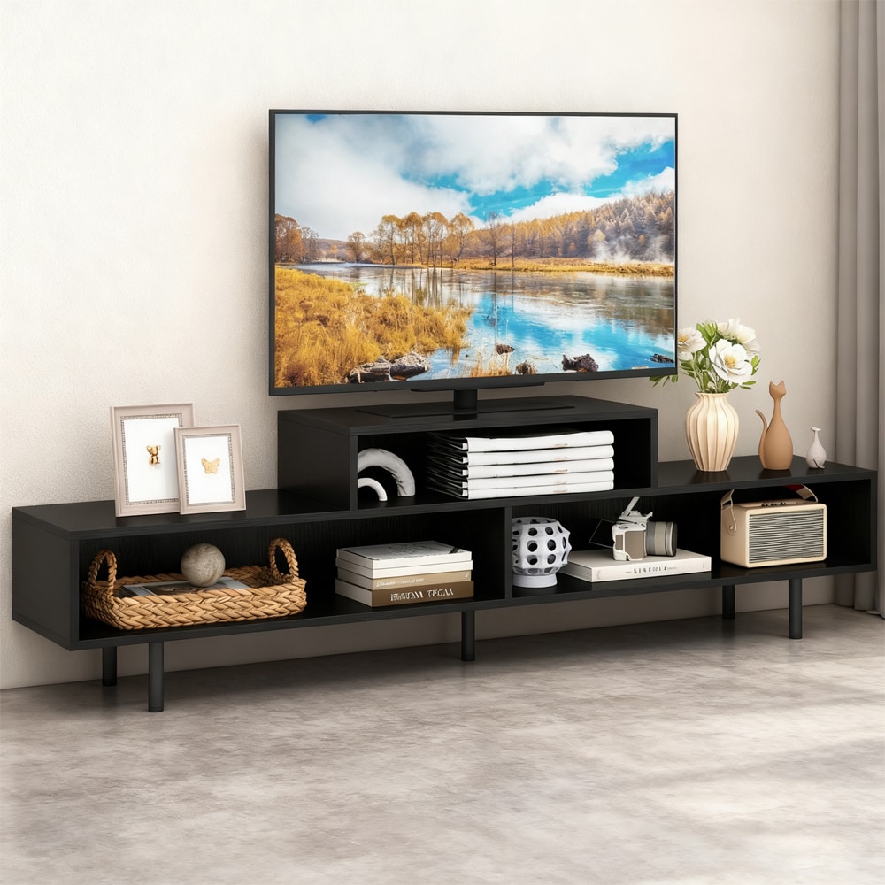 3 Cubby TV Stand for TVs up to 70 Inch Entertainment Center with Open Storage Compartments