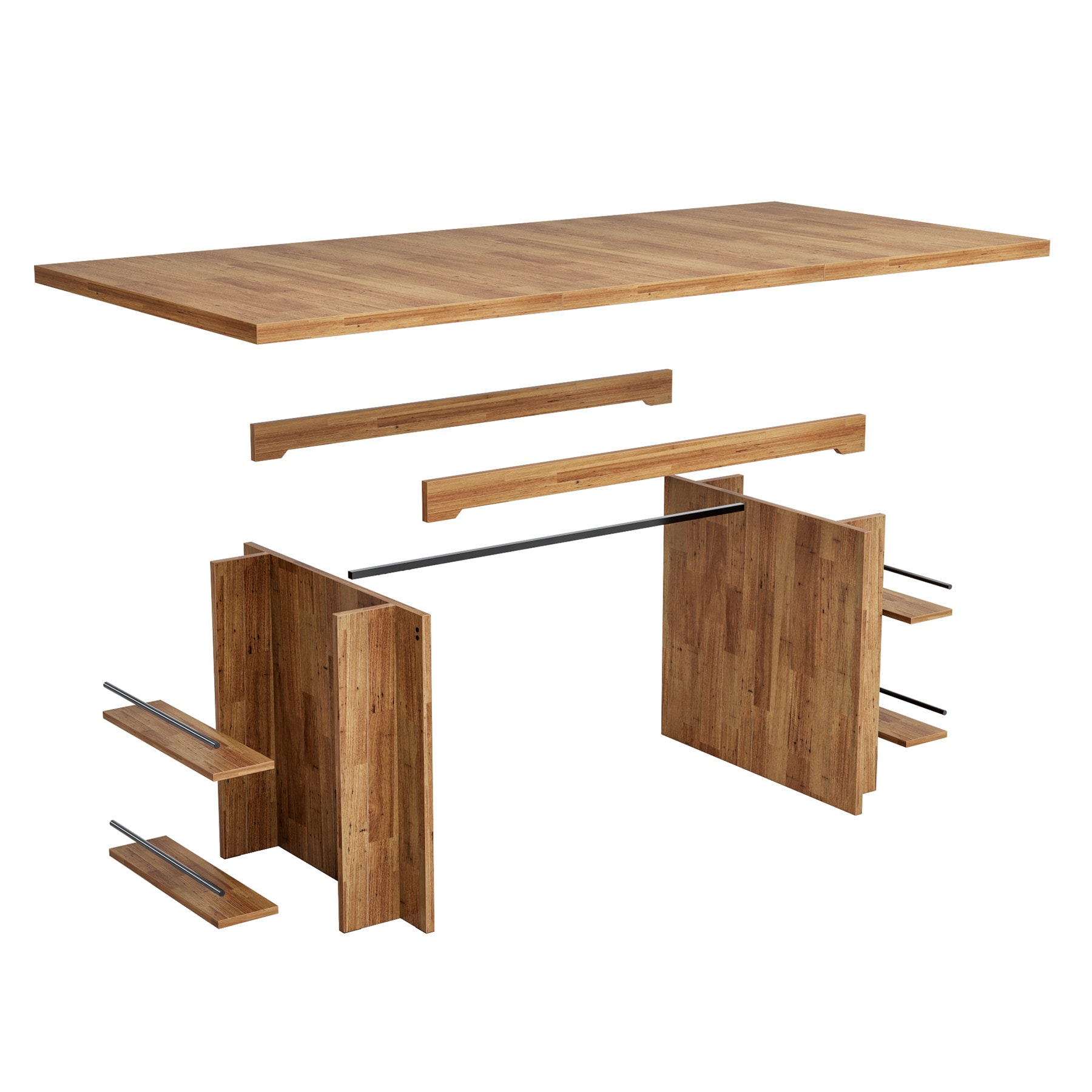 Farmhouse Dining Table Wooden Kitchen Table with Shelves for 6 to 8