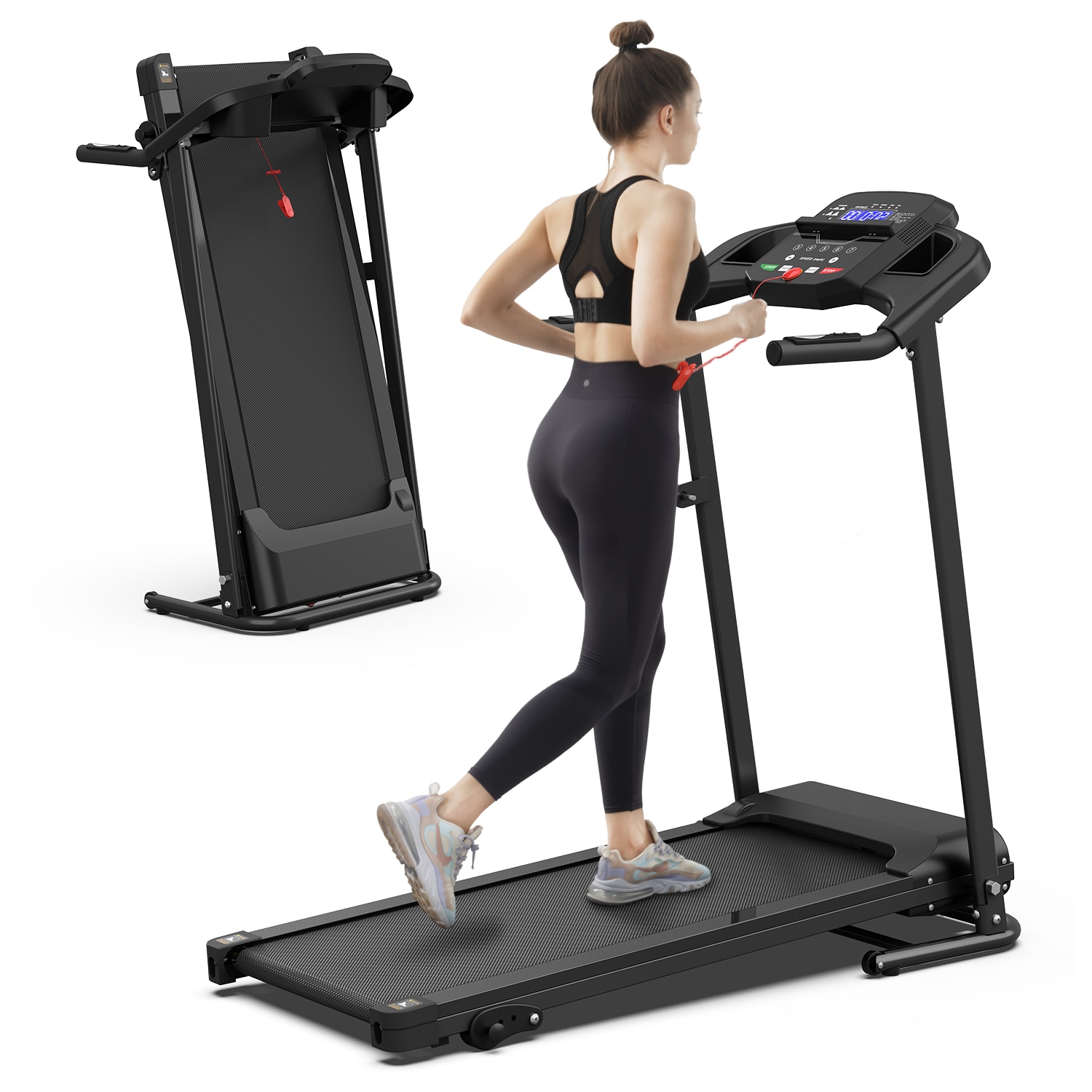 Folding Treadmill for Home Use, 2.5HP Quiet Motor, 0.5–7.5 MPH with 8% Manual Incline, Compact Electric Treadmill with LED Display, 300 LBS Capacity, 