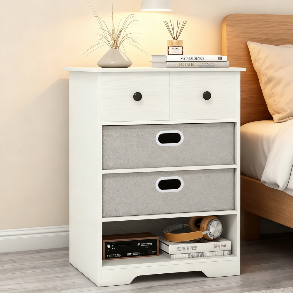 4-Drawer Dresser Modern Chest Storage Organizer with Open Shelves