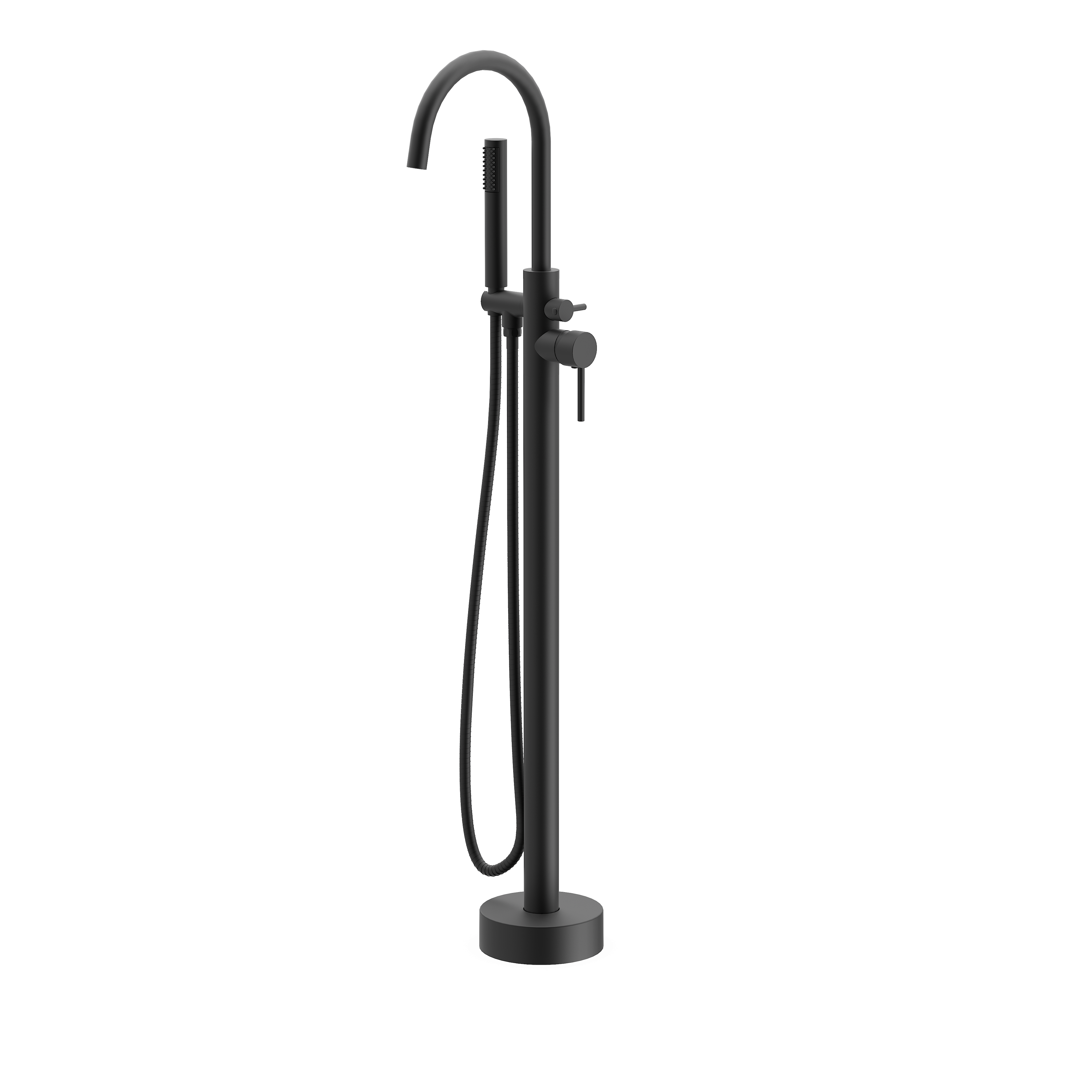 Brass Bathroom Faucet Freestanding Tub Filler Bathroom Bathtub Floor Mount with Single Handle Hand Shower Matte Black Neoperl Aerator High Base Cover 