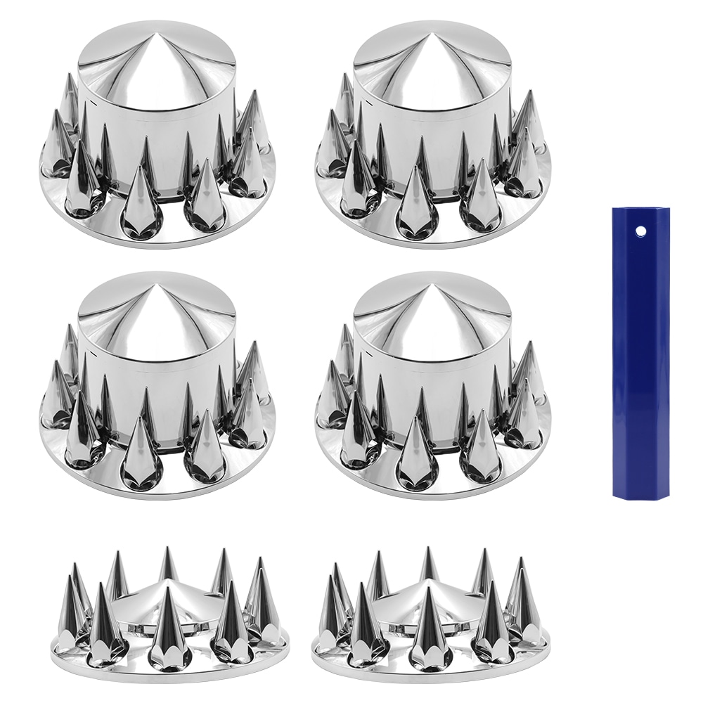 Chrome Truck-Universal Wheel Hub Covers Kits, 2 Front Wheels & 4 Rear Wheels & 60pcs Lug Nut Covers, with Tool