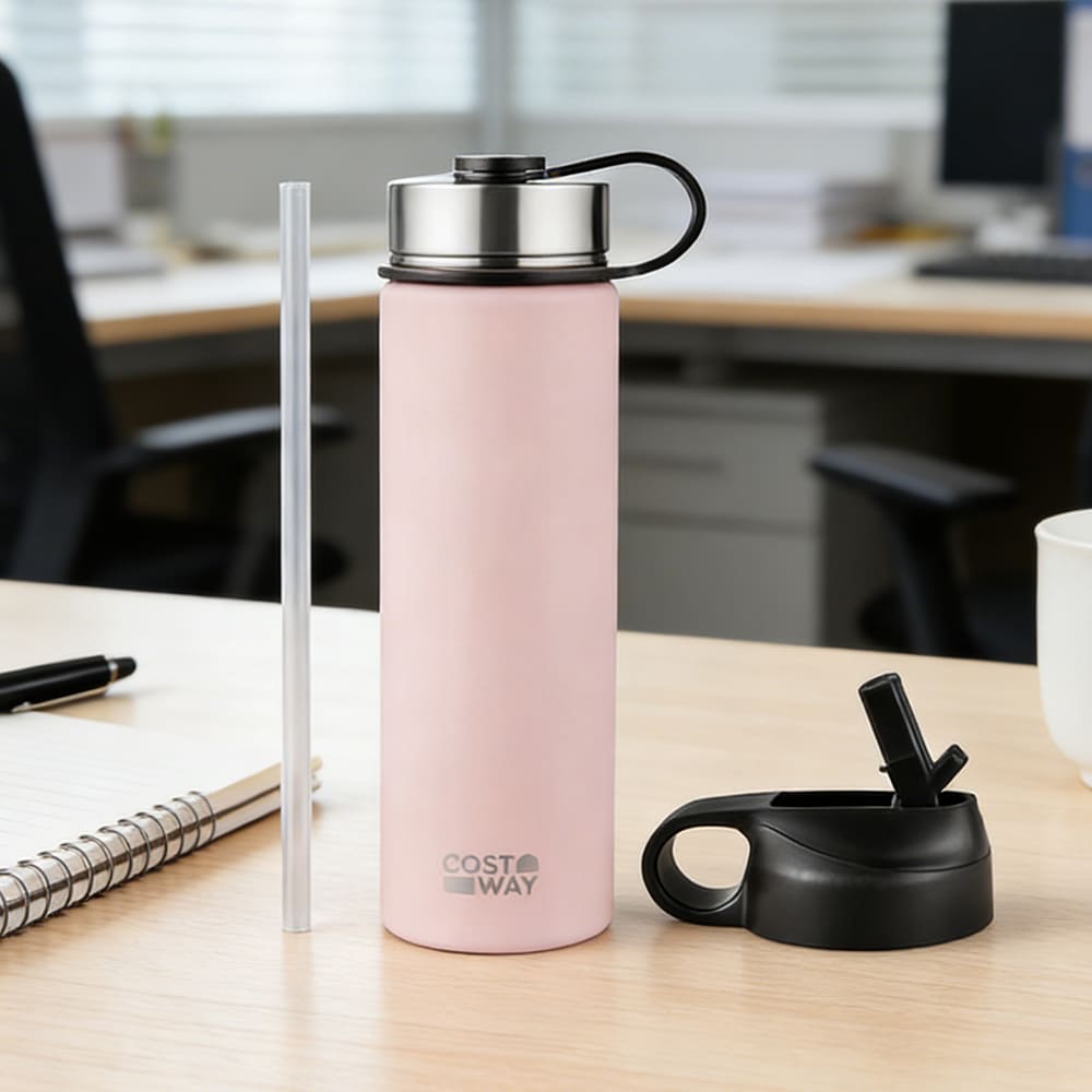 22 Oz Double-walled Insulated Stainless Steel Water Bottle with Straw Lid